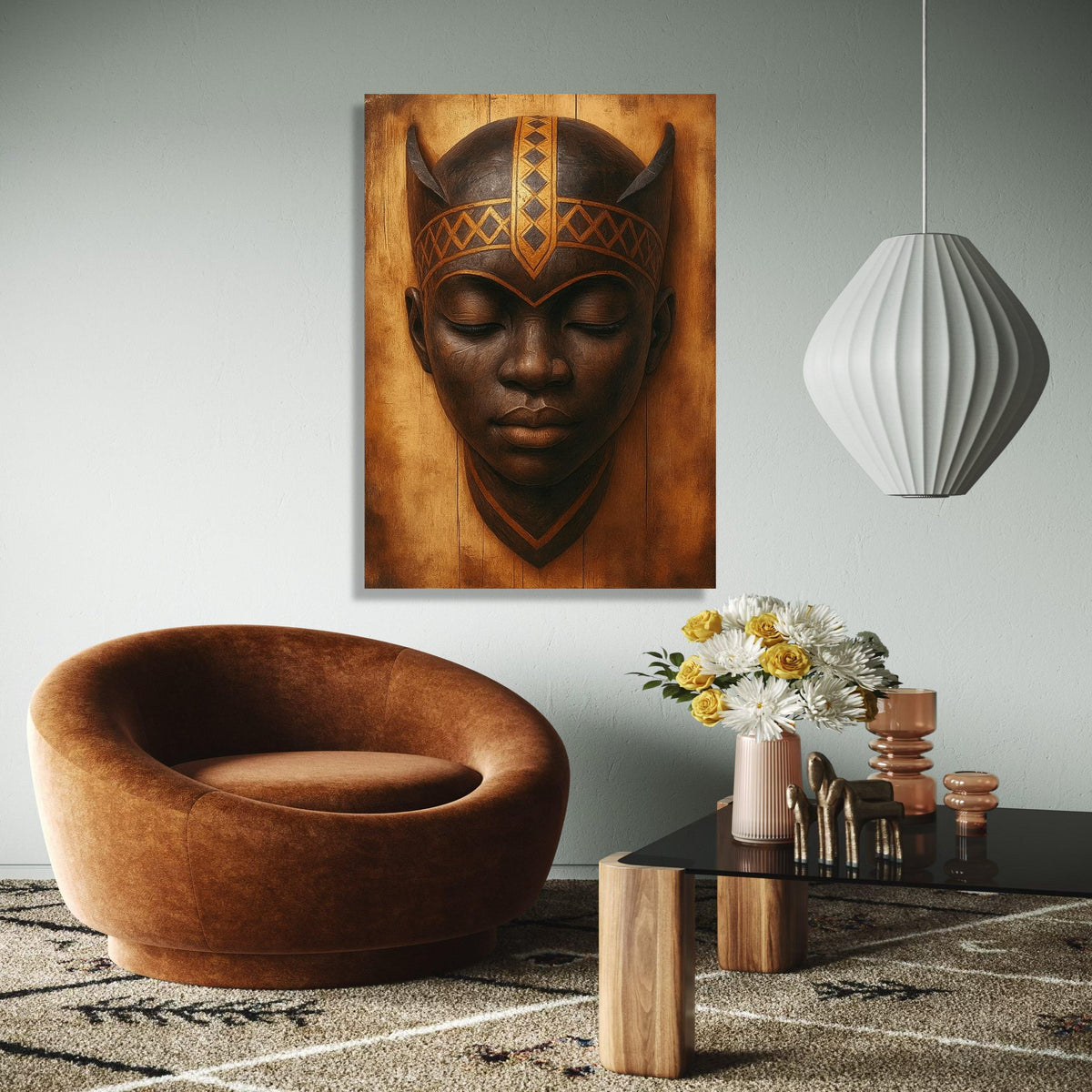 Tribal African Warrior Mask Canvas, Ethnic Wall Art, Cultural Home Decor, Handcrafted Mask Portrait, Rustic Gift Art, Home Decor, Print
