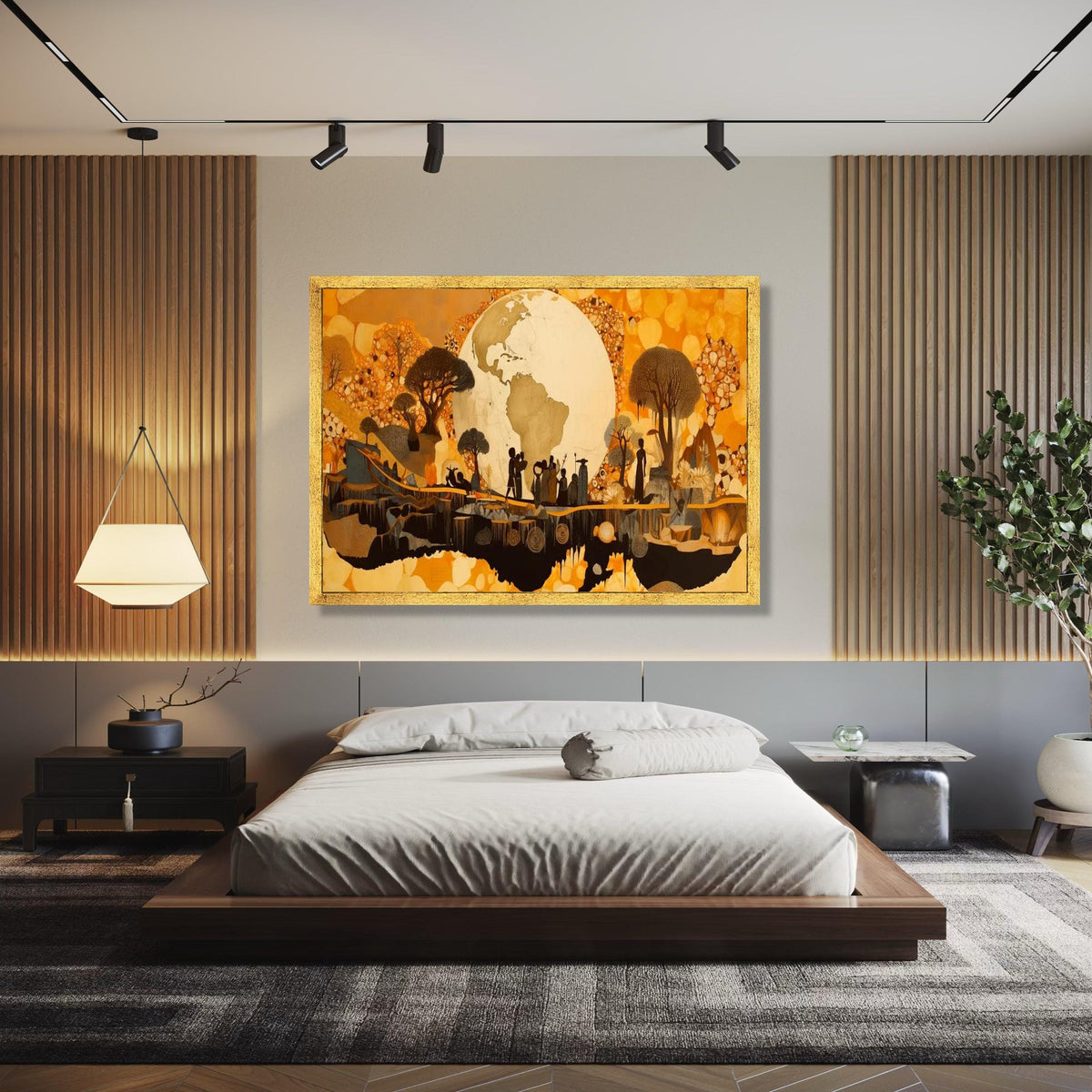 African Tribal Silhouettes Canvas, Earth Globe Wall Art, Ethnic Landscape Canvas, Cultural Heritage Decor, Warm Gift Art, Home Decor, Print