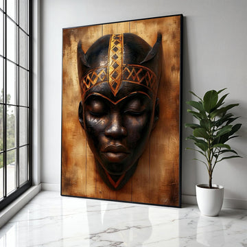 Tribal African Mask Canvas Wall Art, Ethnic Face Sculpture, Cultural Home Decor, Wooden Art Print, Unique Wall Gift Art, Home Decor, Print