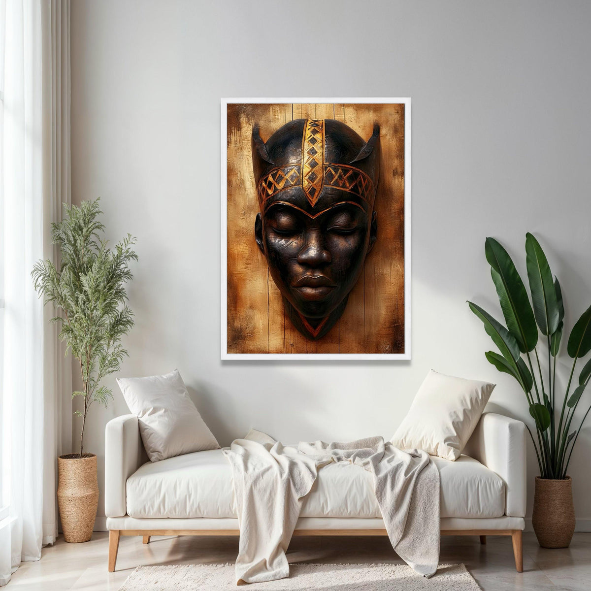 Tribal African Mask Canvas Wall Art, Ethnic Face Sculpture, Cultural Home Decor, Wooden Art Print, Unique Wall Gift Art, Home Decor, Print