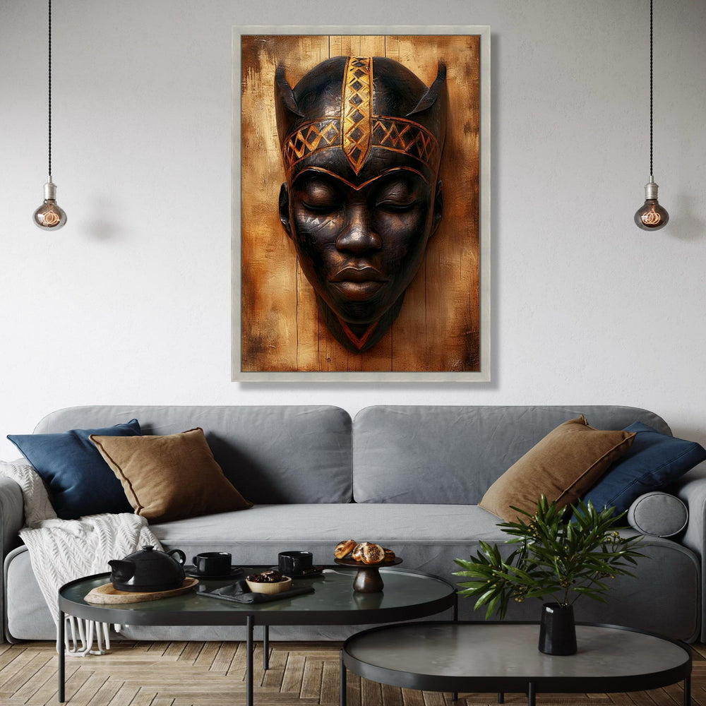 Tribal African Mask Canvas Wall Art, Ethnic Face Sculpture, Cultural Home Decor, Wooden Art Print, Unique Wall Gift Art, Home Decor, Print