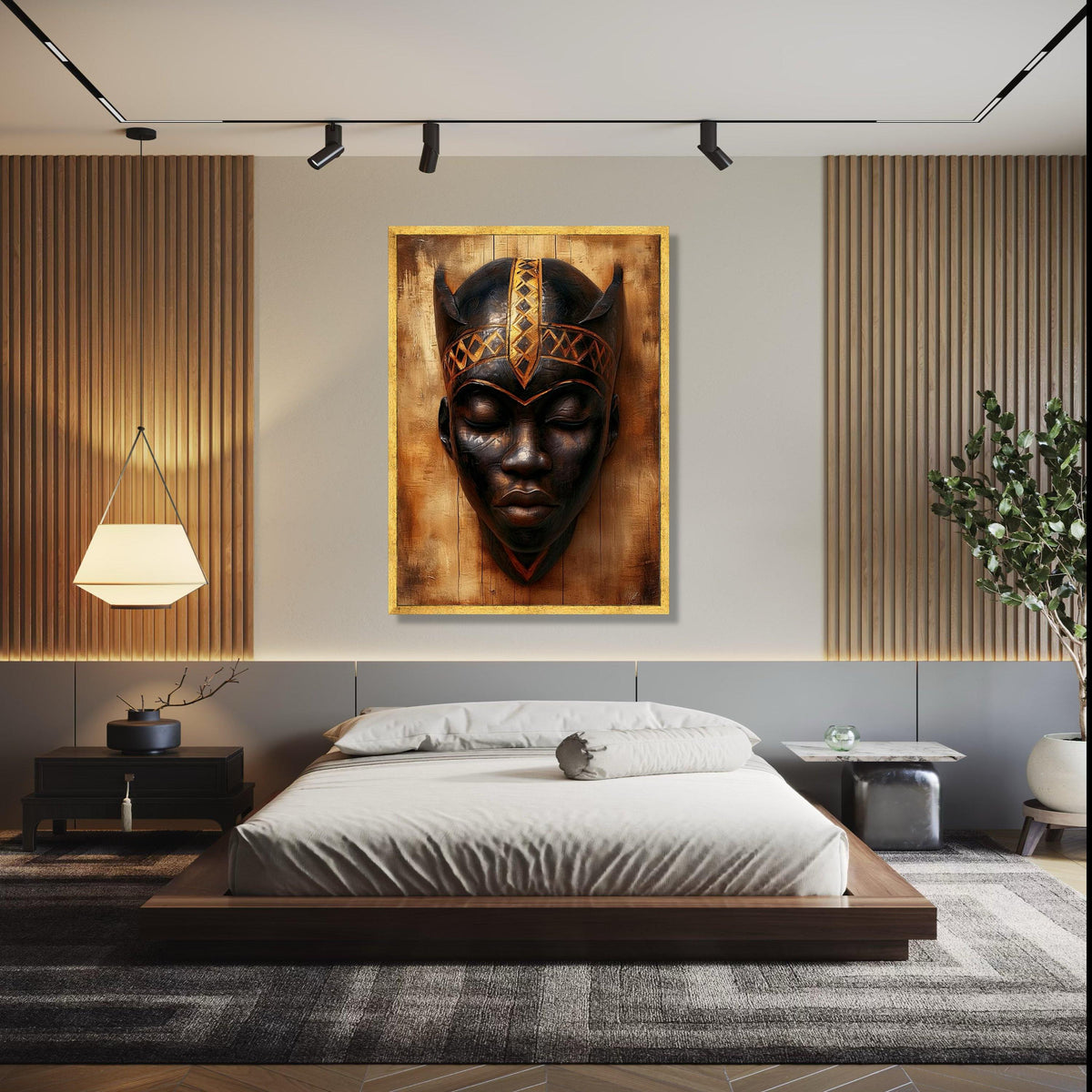 Tribal African Mask Canvas Wall Art, Ethnic Face Sculpture, Cultural Home Decor, Wooden Art Print, Unique Wall Gift Art, Home Decor, Print