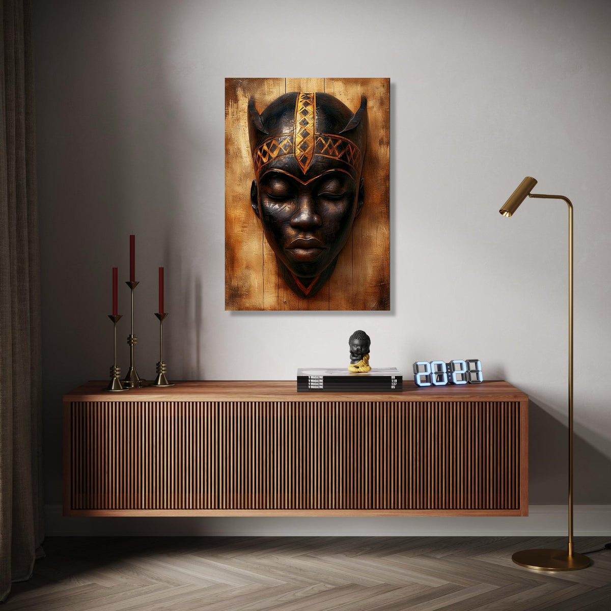 Tribal African Mask Canvas Wall Art, Ethnic Face Sculpture, Cultural Home Decor, Wooden Art Print, Unique Wall Gift Art, Home Decor, Print