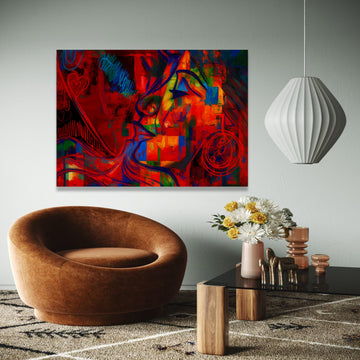 Vibrant Abstract Love Canvas, Bold Red Blue Wall Art, Modern Expressionist Portrait, Colorful Home Decoration, Gift Art, Home Decor, Print