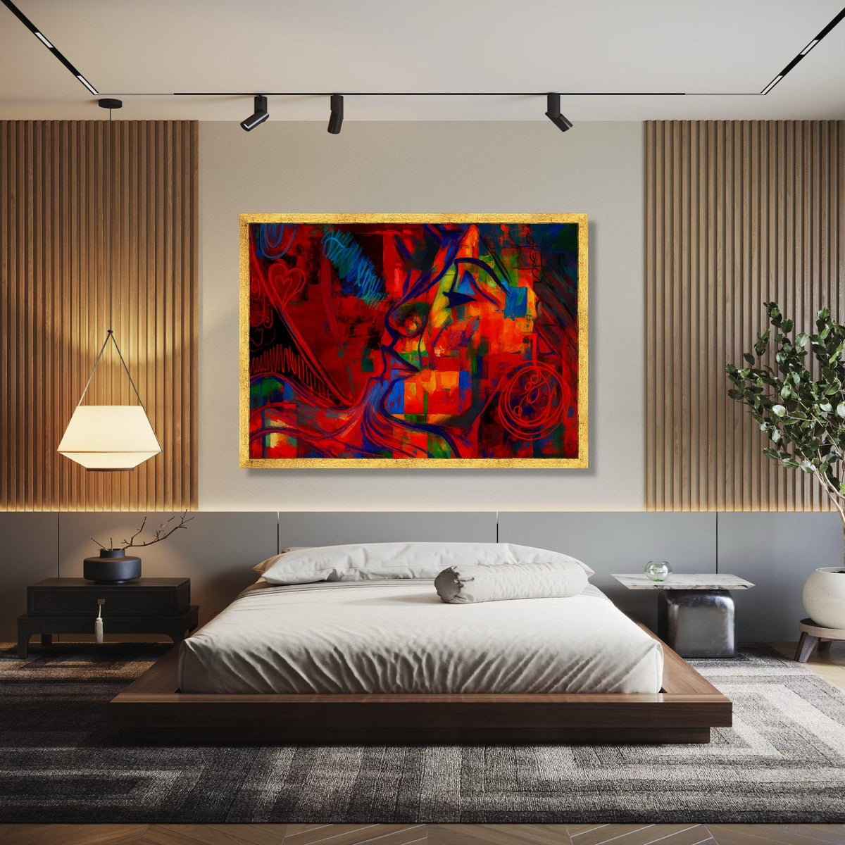 Vibrant Abstract Love Canvas, Bold Red Blue Wall Art, Modern Expressionist Portrait, Colorful Home Decoration, Gift Art, Home Decor, Print