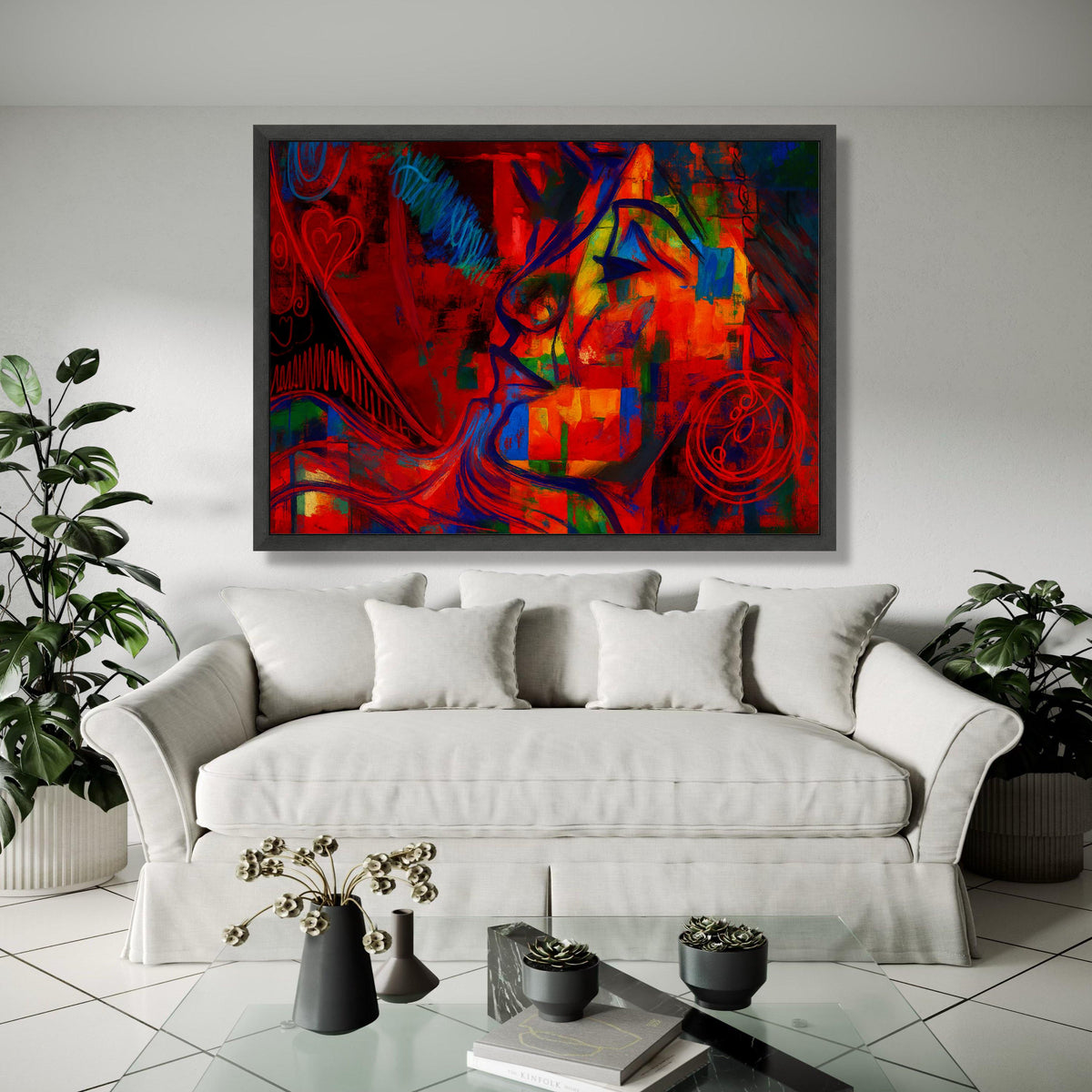 Vibrant Abstract Love Canvas, Bold Red Blue Wall Art, Modern Expressionist Portrait, Colorful Home Decoration, Gift Art, Home Decor, Print