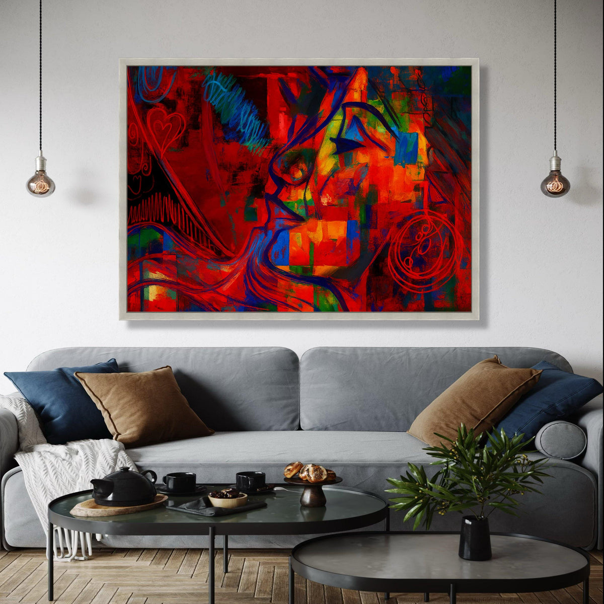 Vibrant Abstract Love Canvas, Bold Red Blue Wall Art, Modern Expressionist Portrait, Colorful Home Decoration, Gift Art, Home Decor, Print