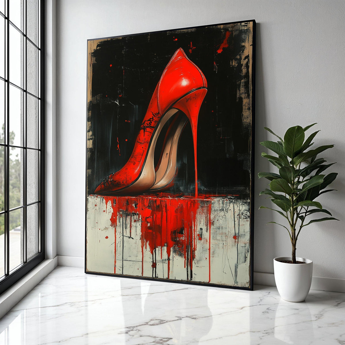 Bold Red Stiletto Canvas Wall Art, Modern High Heel Painting, Contemporary Fashion Decor, Urban Abstract Canvas, Gift Art, Home Decor, Print