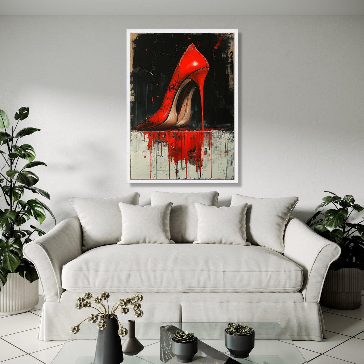 Bold Red Stiletto Canvas Wall Art, Modern High Heel Painting, Contemporary Fashion Decor, Urban Abstract Canvas, Gift Art, Home Decor, Print