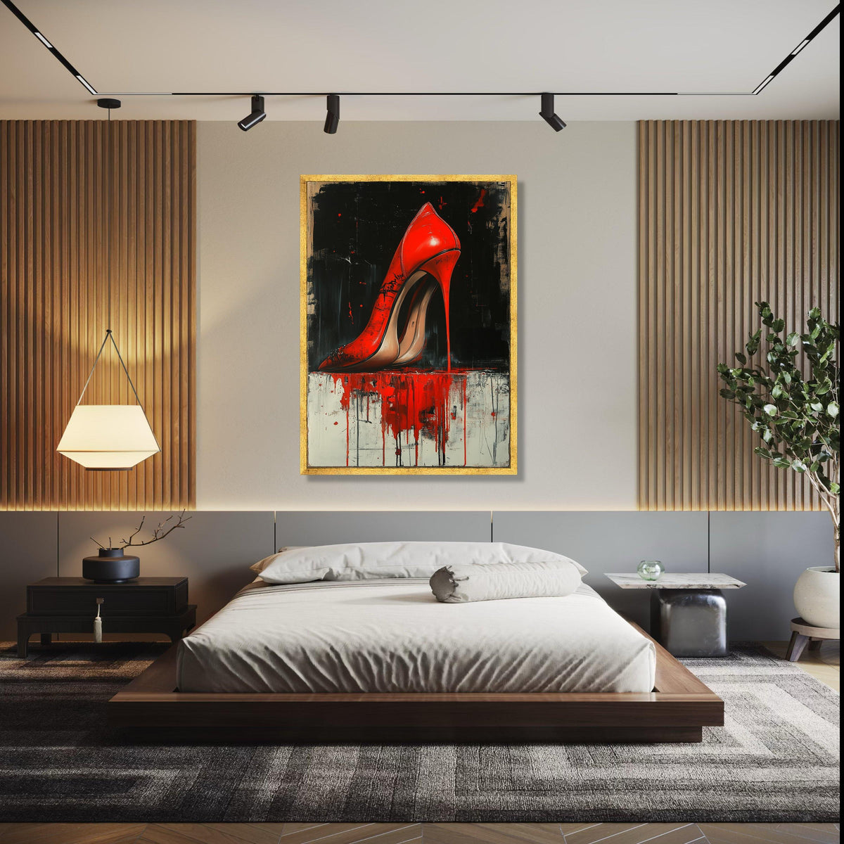 Bold Red Stiletto Canvas Wall Art, Modern High Heel Painting, Contemporary Fashion Decor, Urban Abstract Canvas, Gift Art, Home Decor, Print
