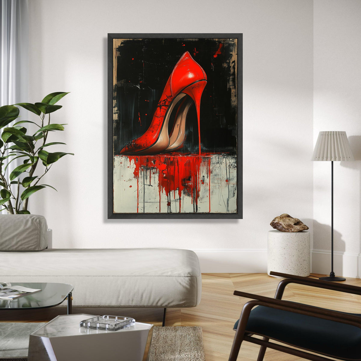 Bold Red Stiletto Canvas Wall Art, Modern High Heel Painting, Contemporary Fashion Decor, Urban Abstract Canvas, Gift Art, Home Decor, Print