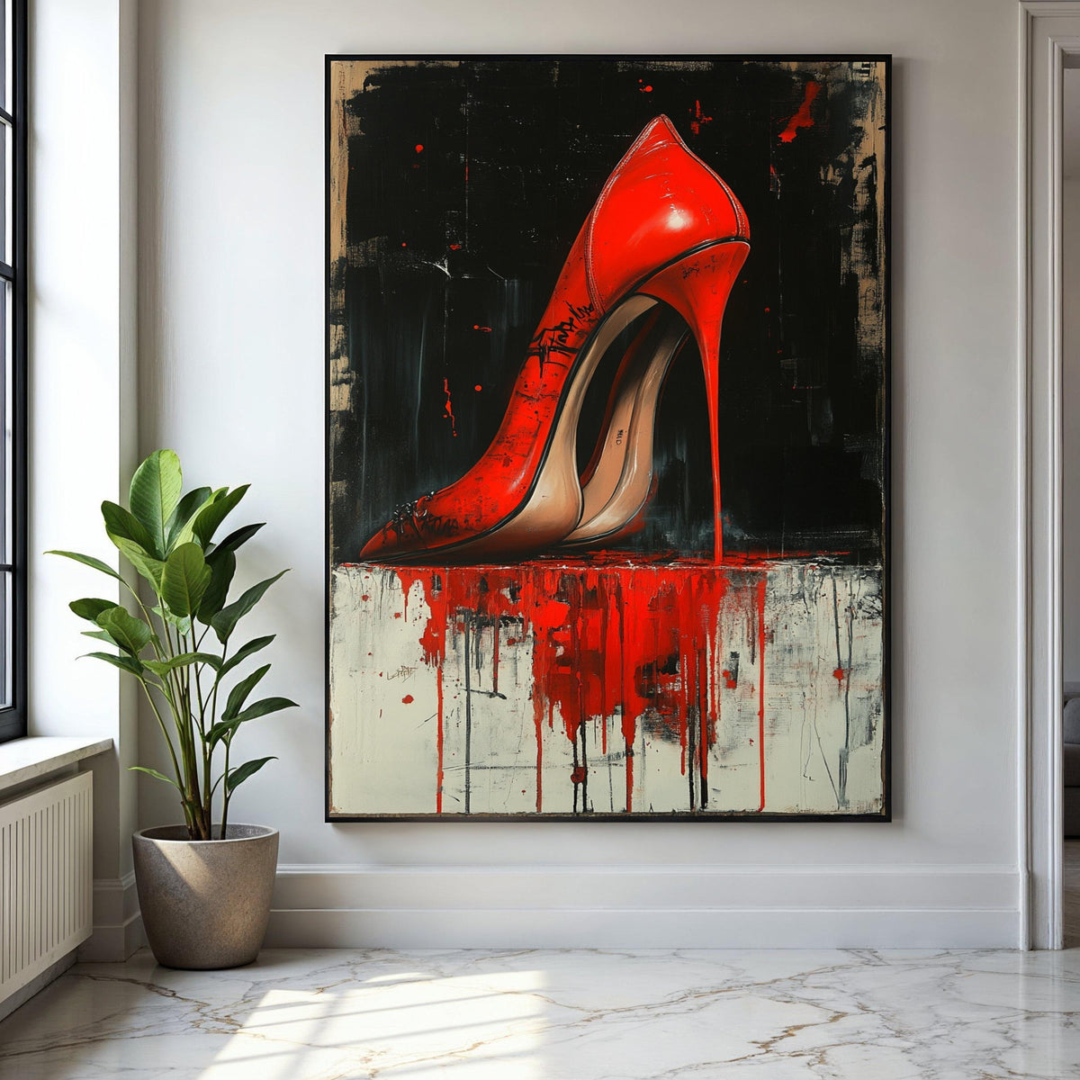Bold Red Stiletto Canvas Wall Art, Modern High Heel Painting, Contemporary Fashion Decor, Urban Abstract Canvas, Gift Art, Home Decor, Print
