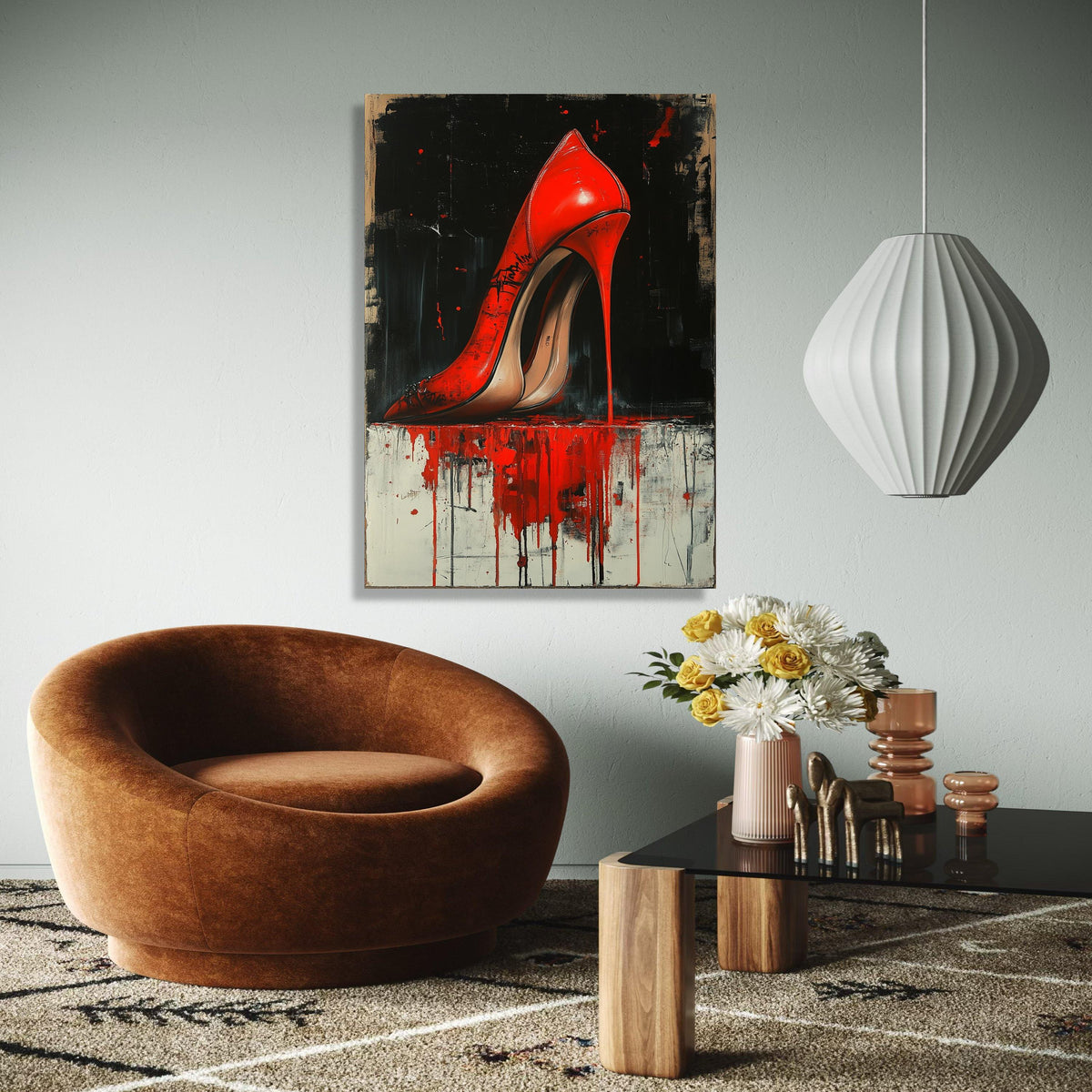 Bold Red Stiletto Canvas Wall Art, Modern High Heel Painting, Contemporary Fashion Decor, Urban Abstract Canvas, Gift Art, Home Decor, Print