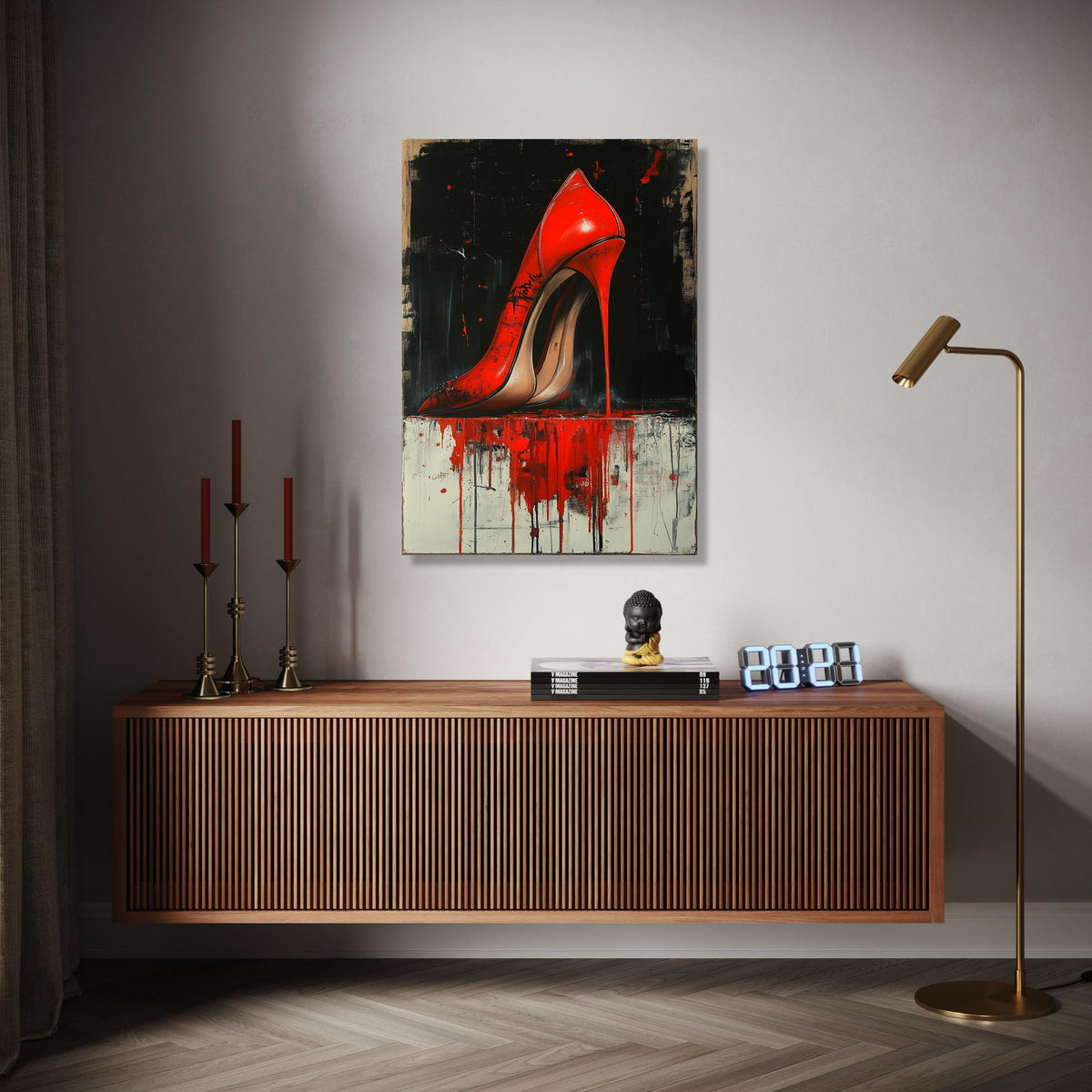 Bold Red Stiletto Canvas Wall Art, Modern High Heel Painting, Contemporary Fashion Decor, Urban Abstract Canvas, Gift Art, Home Decor, Print