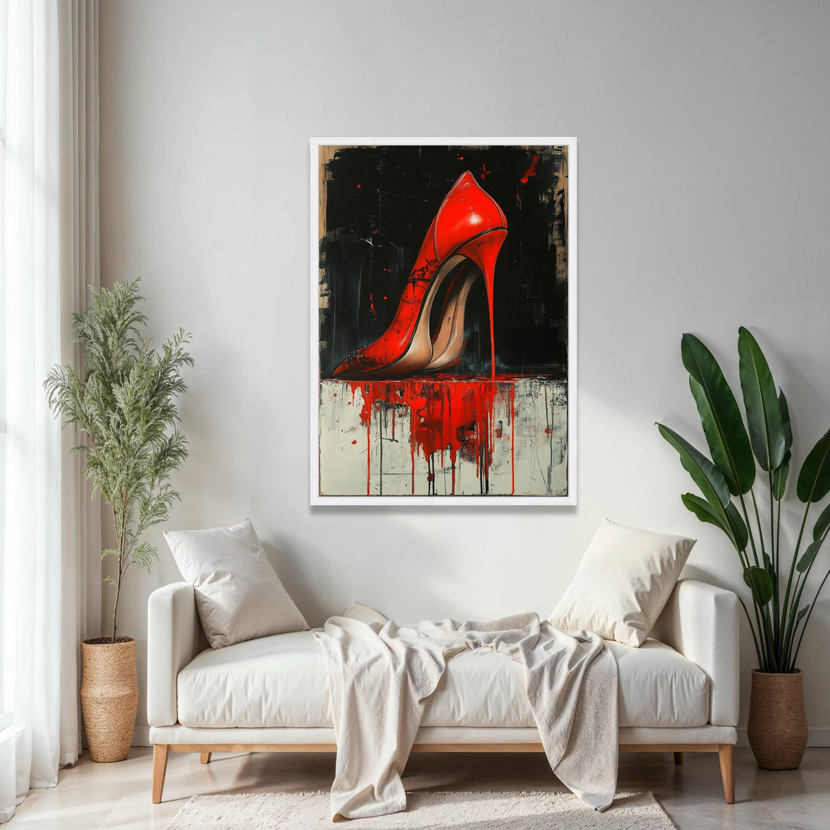 Bold Red Stiletto Canvas Wall Art, Modern High Heel Painting, Contemporary Fashion Decor, Urban Abstract Canvas, Gift Art, Home Decor, Print