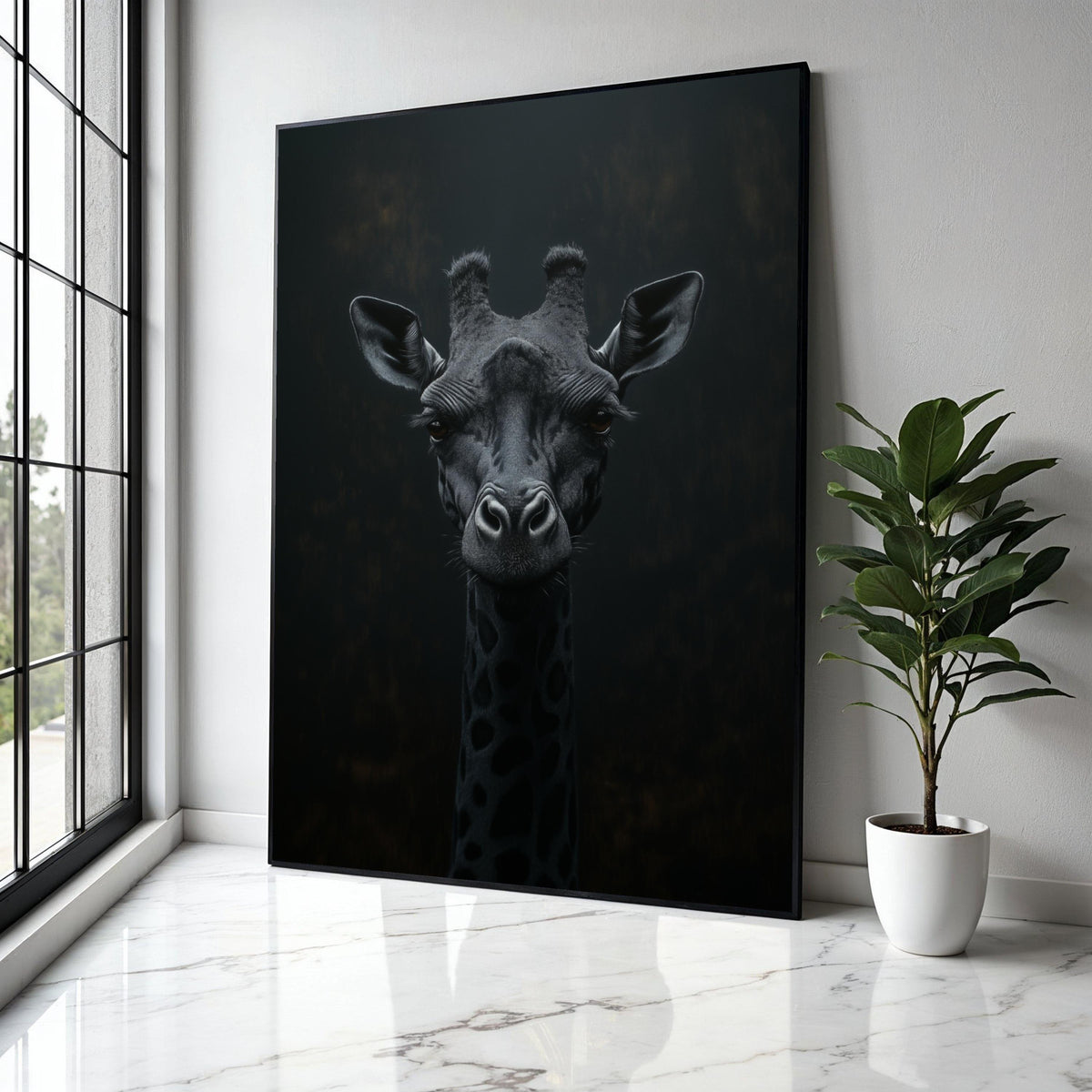 Monochrome Giraffe Portrait Canvas, Black Animal Wall Art, Safari Wildlife Decor, Modern Minimalist Canvas, Gift Art, Home Decor, Print