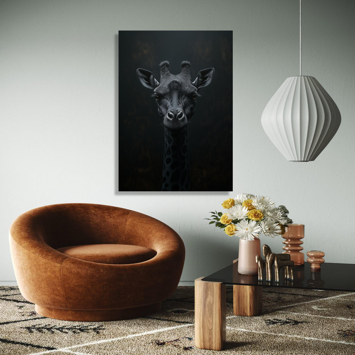 Monochrome Giraffe Portrait Canvas, Black Animal Wall Art, Safari Wildlife Decor, Modern Minimalist Canvas, Gift Art, Home Decor, Print