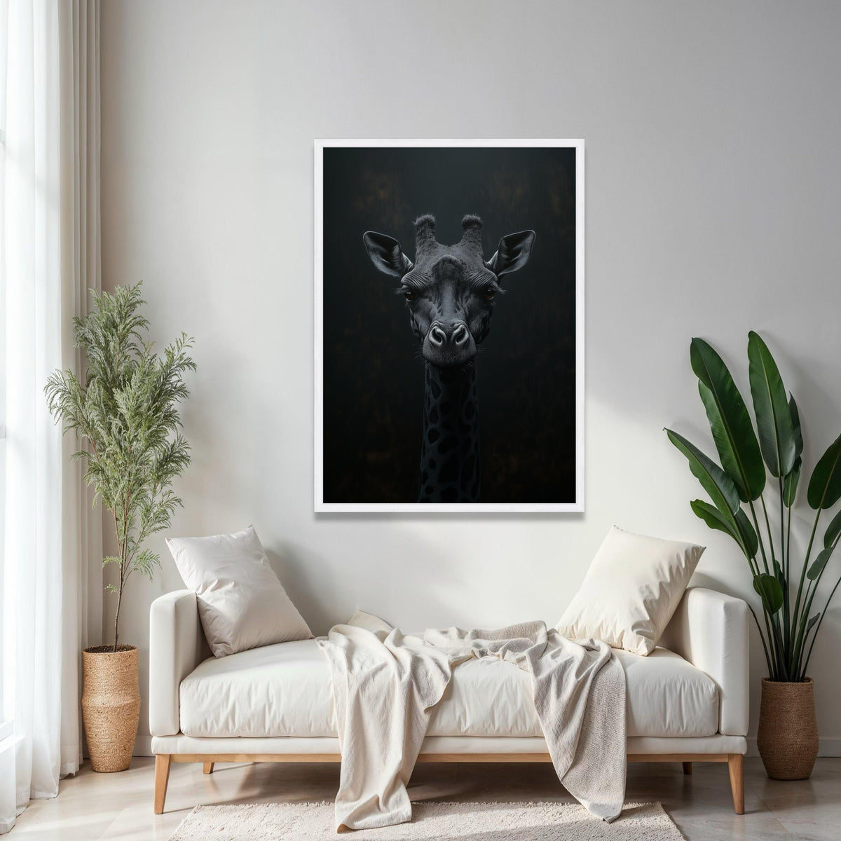 Monochrome Giraffe Portrait Canvas, Black Animal Wall Art, Safari Wildlife Decor, Modern Minimalist Canvas, Gift Art, Home Decor, Print