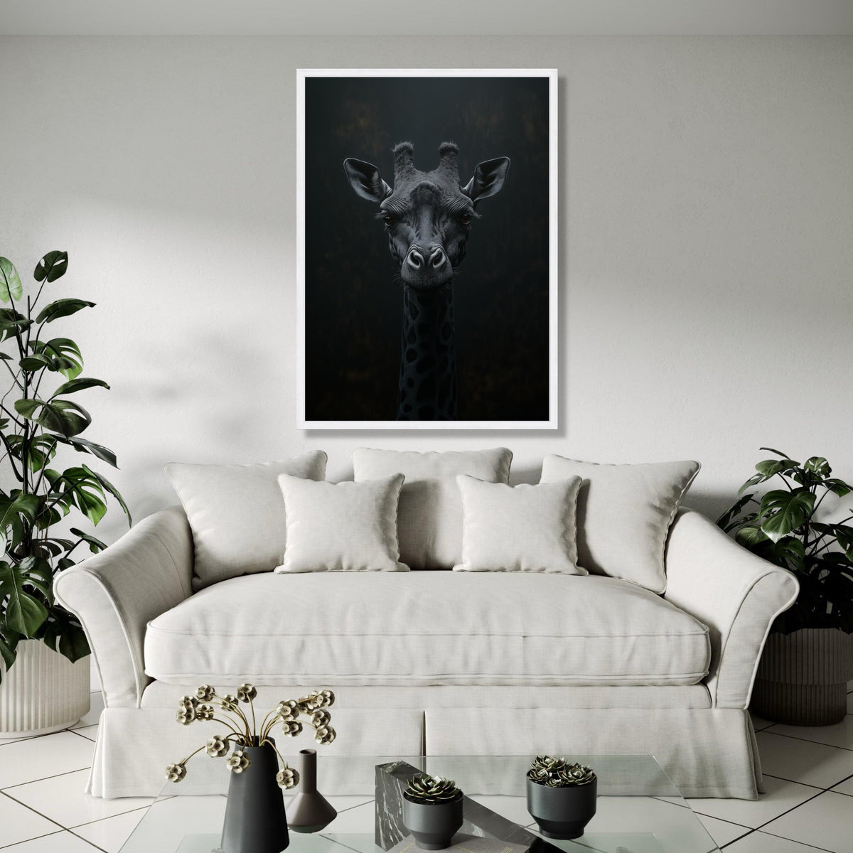 Monochrome Giraffe Portrait Canvas, Black Animal Wall Art, Safari Wildlife Decor, Modern Minimalist Canvas, Gift Art, Home Decor, Print