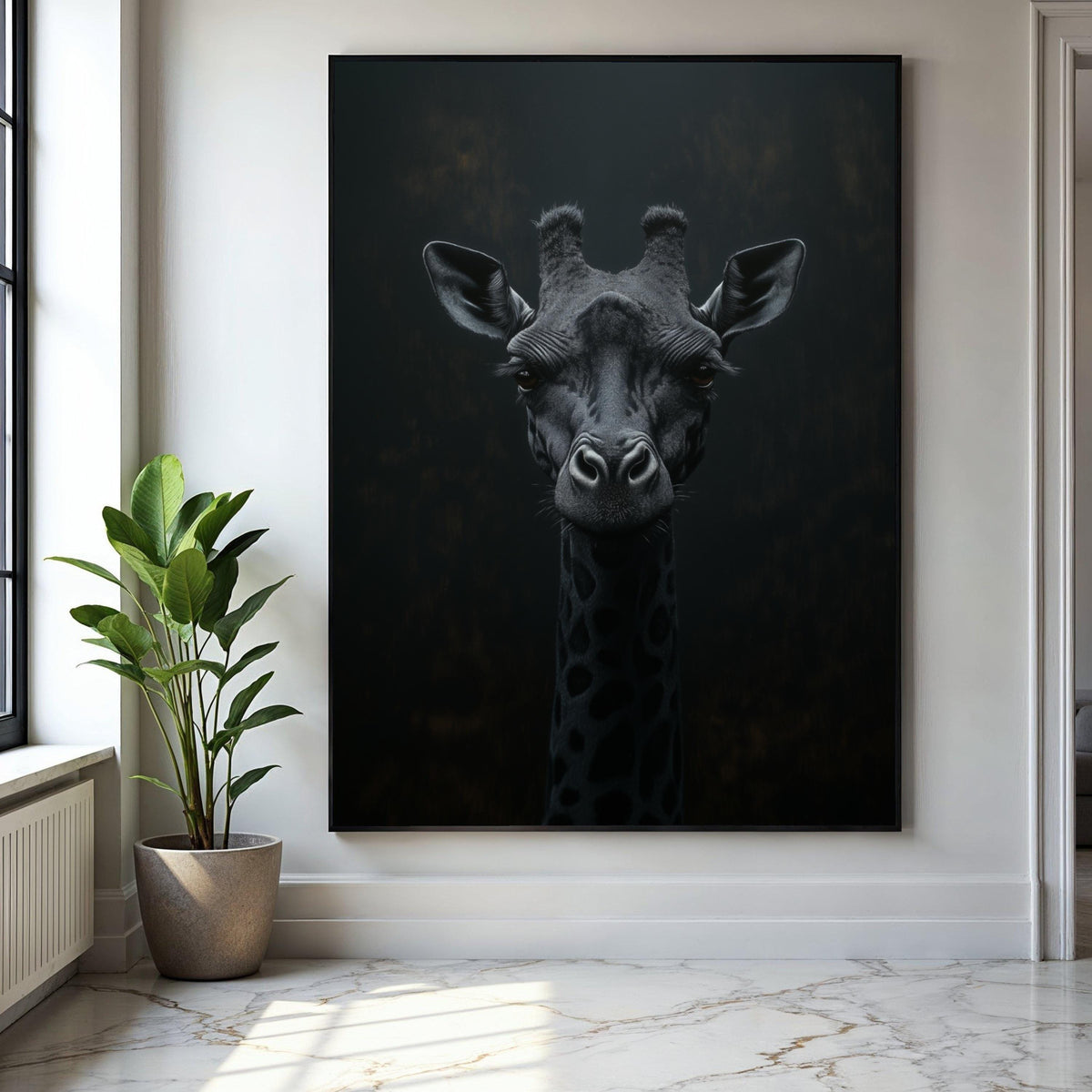 Monochrome Giraffe Portrait Canvas, Black Animal Wall Art, Safari Wildlife Decor, Modern Minimalist Canvas, Gift Art, Home Decor, Print