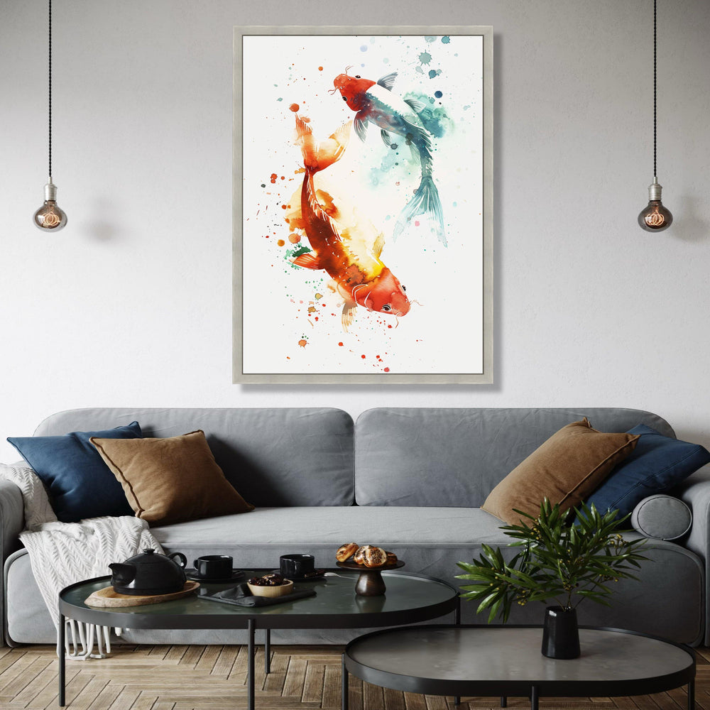 Colorful Koi Fish Canvas Wall Art, Watercolor Style Fish Painting, Asian Inspired Home Decor, Nature Aquarium Gift Art, Home Decor, Print