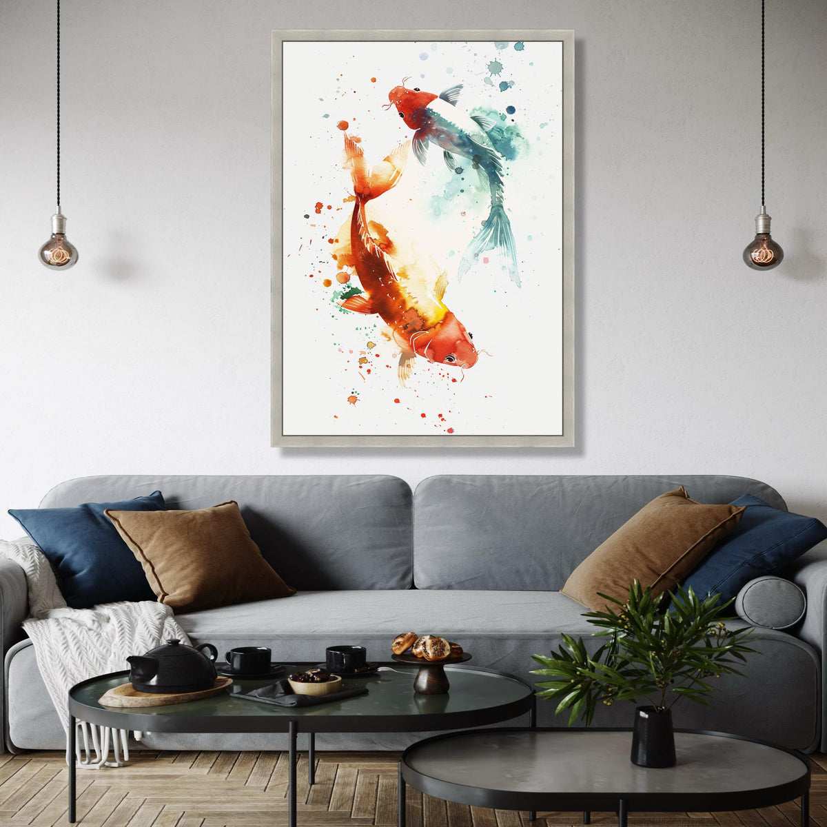 Colorful Koi Fish Canvas Wall Art, Watercolor Style Fish Painting, Asian Inspired Home Decor, Nature Aquarium Gift Art, Home Decor, Print
