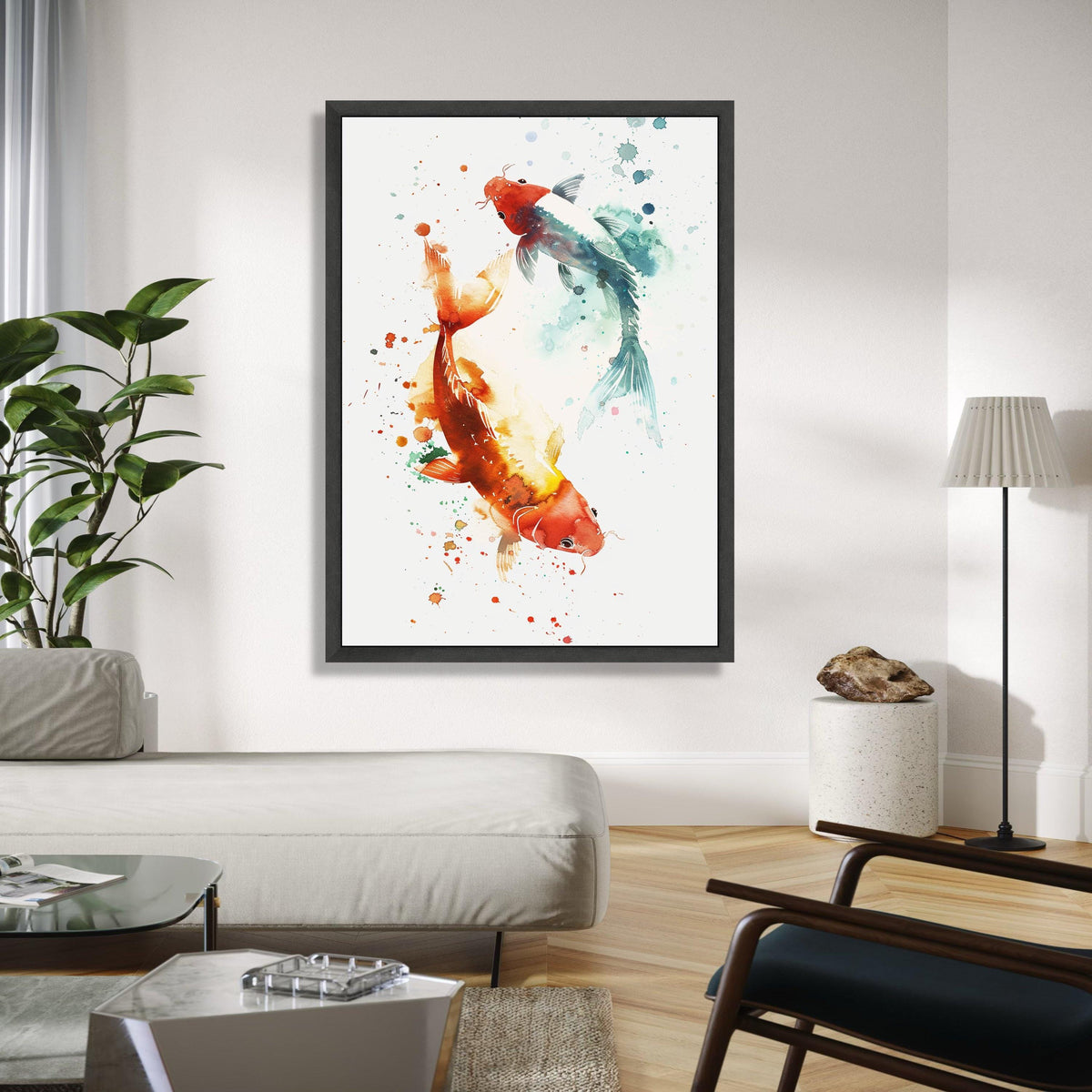 Colorful Koi Fish Canvas Wall Art, Watercolor Style Fish Painting, Asian Inspired Home Decor, Nature Aquarium Gift Art, Home Decor, Print