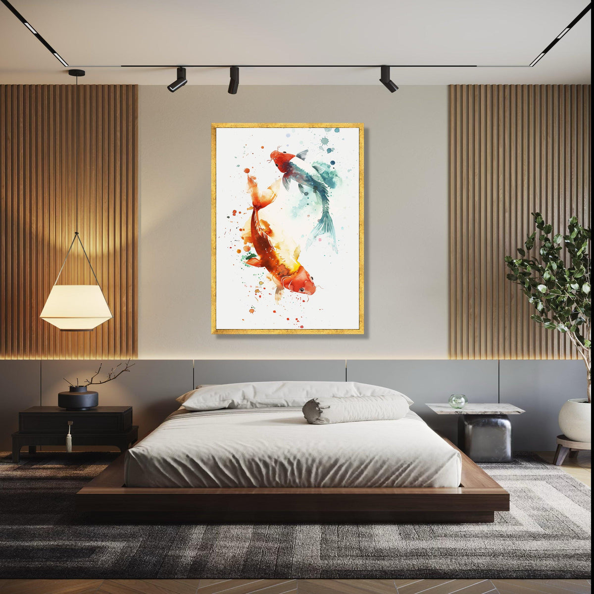 Colorful Koi Fish Canvas Wall Art, Watercolor Style Fish Painting, Asian Inspired Home Decor, Nature Aquarium Gift Art, Home Decor, Print