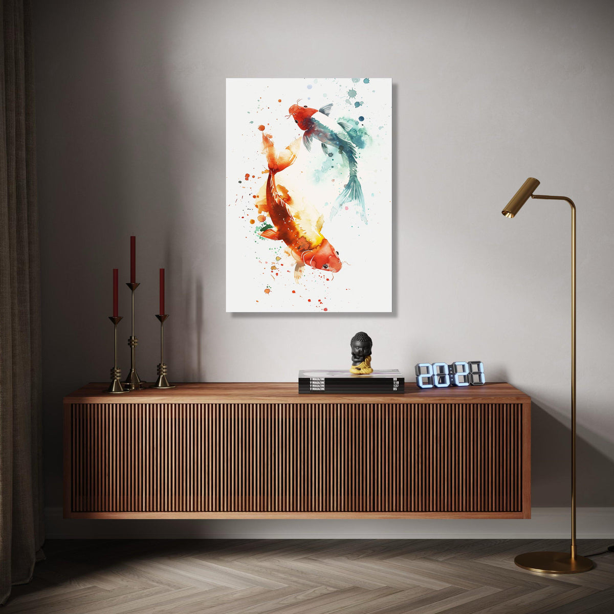 Colorful Koi Fish Canvas Wall Art, Watercolor Style Fish Painting, Asian Inspired Home Decor, Nature Aquarium Gift Art, Home Decor, Print