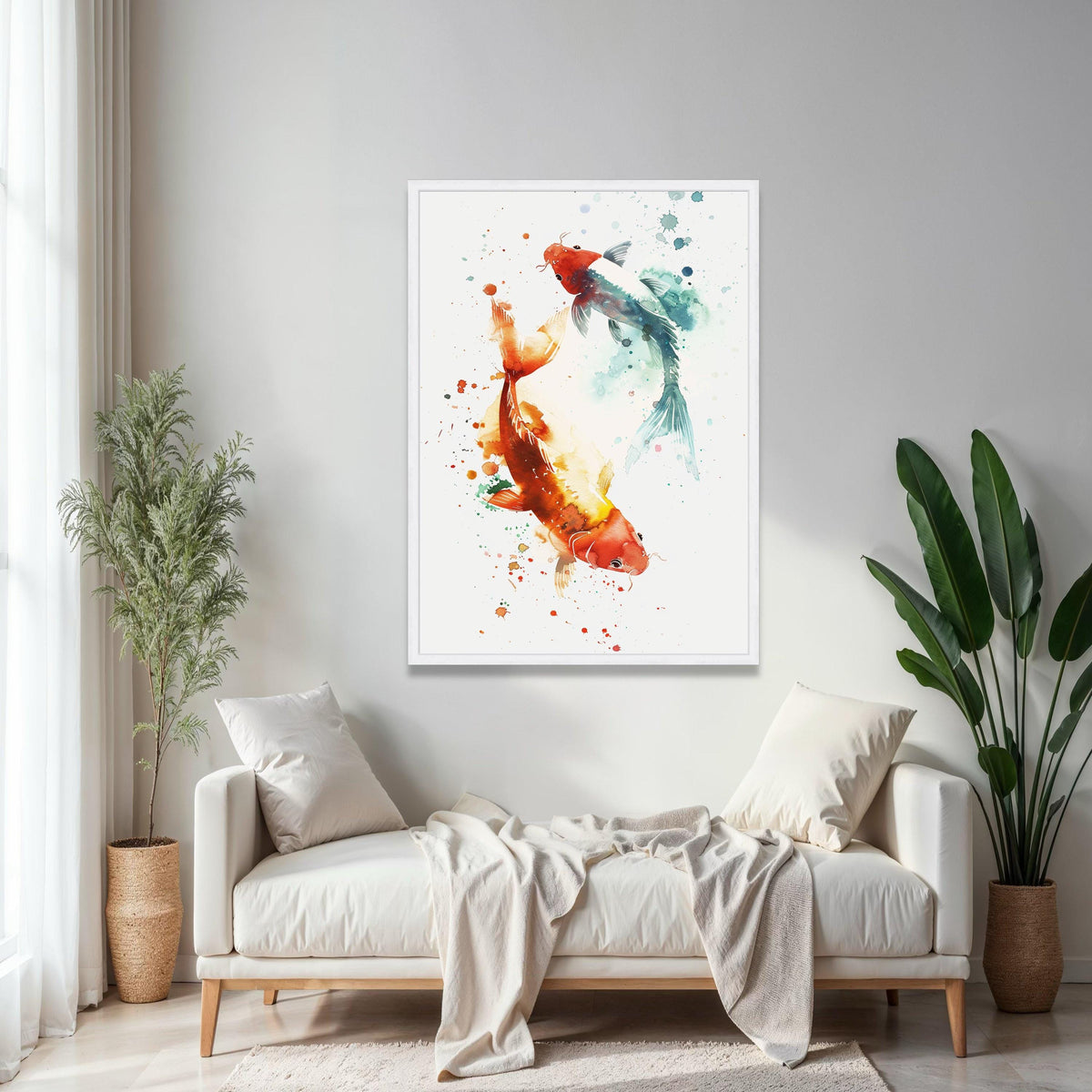 Colorful Koi Fish Canvas Wall Art, Watercolor Style Fish Painting, Asian Inspired Home Decor, Nature Aquarium Gift Art, Home Decor, Print