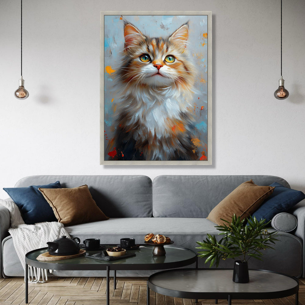 Majestic Longhair Cat Portrait Canvas, Vibrant Animal Wall Art, Whiskered Feline Painting, Home Decor Canvas, Gift Art, Home Decor, Print
