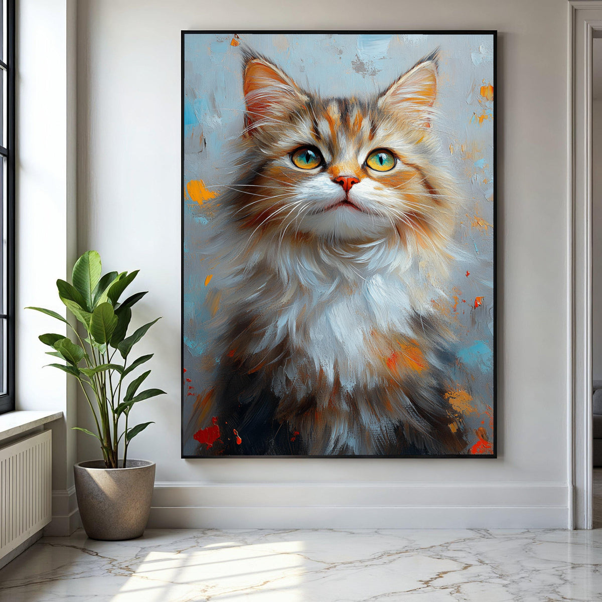 Majestic Longhair Cat Portrait Canvas, Vibrant Animal Wall Art, Whiskered Feline Painting, Home Decor Canvas, Gift Art, Home Decor, Print