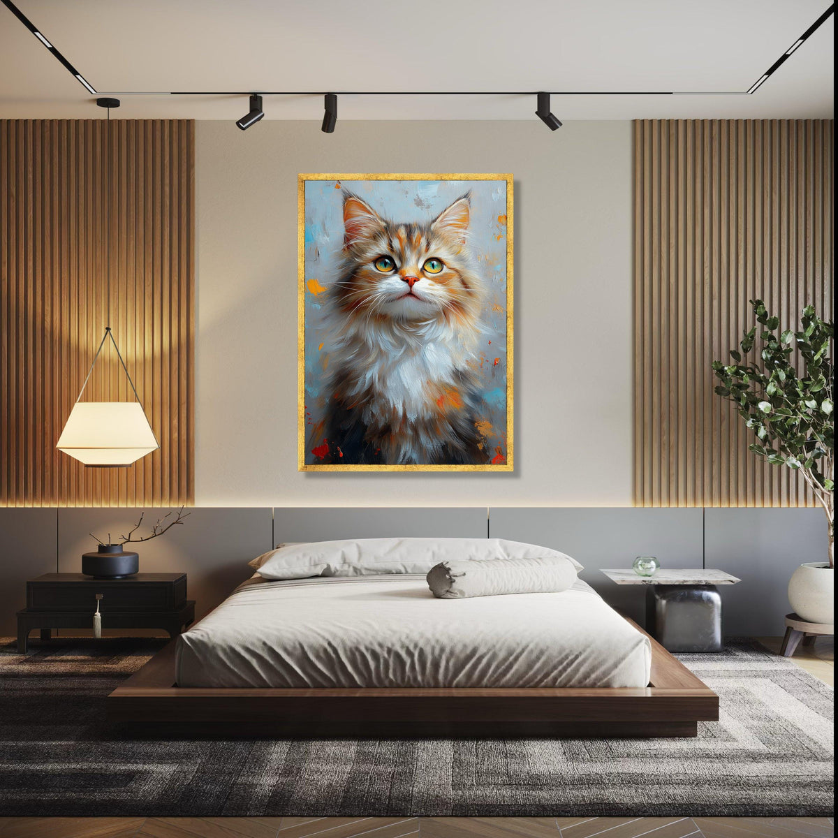 Majestic Longhair Cat Portrait Canvas, Vibrant Animal Wall Art, Whiskered Feline Painting, Home Decor Canvas, Gift Art, Home Decor, Print