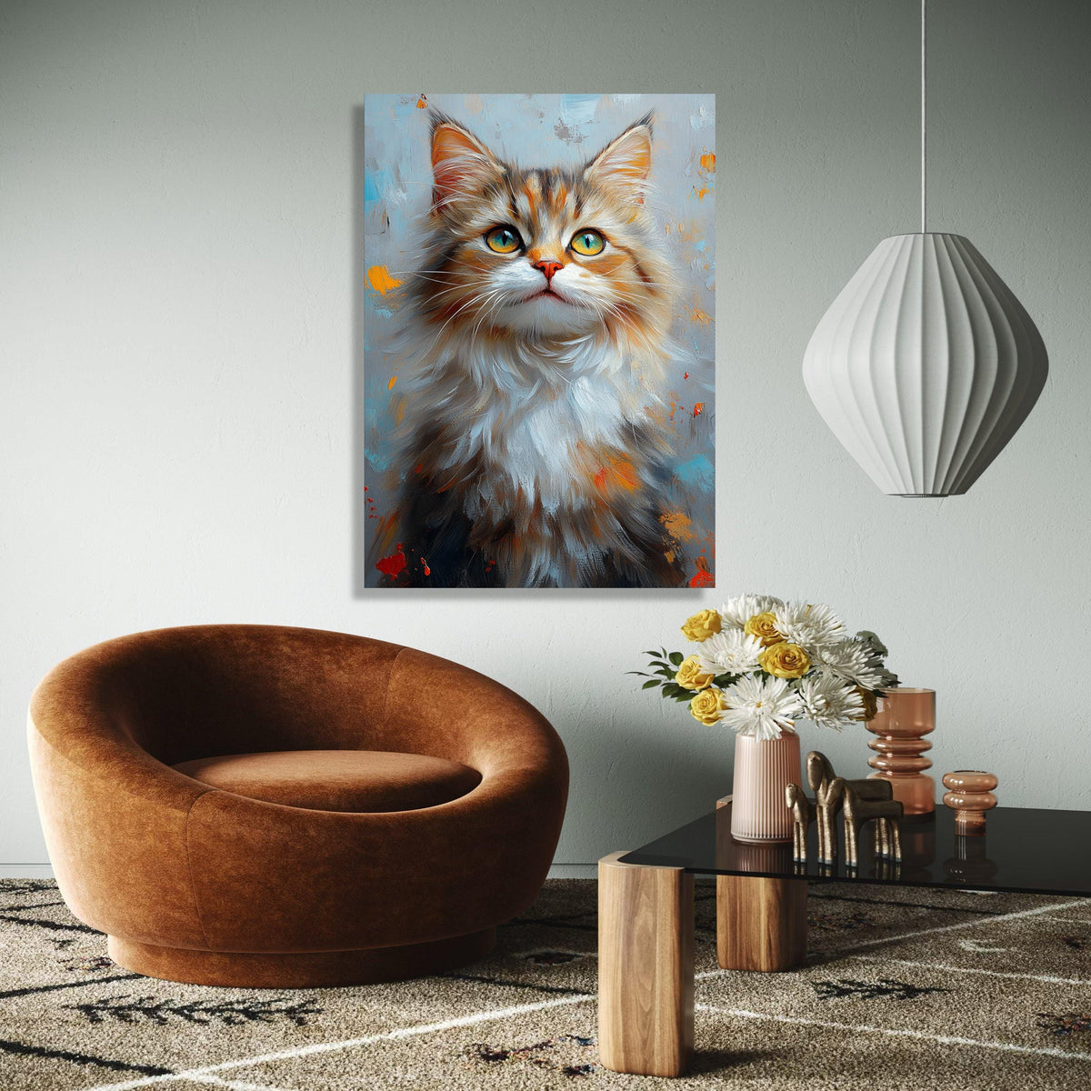 Majestic Longhair Cat Portrait Canvas, Vibrant Animal Wall Art, Whiskered Feline Painting, Home Decor Canvas, Gift Art, Home Decor, Print