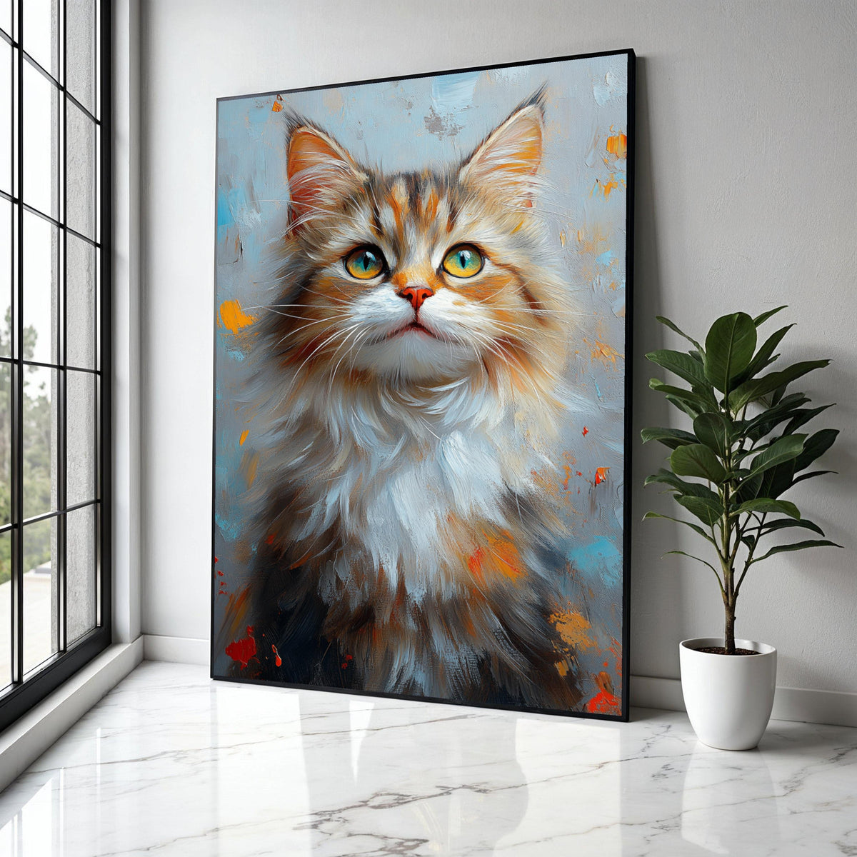 Majestic Longhair Cat Portrait Canvas, Vibrant Animal Wall Art, Whiskered Feline Painting, Home Decor Canvas, Gift Art, Home Decor, Print