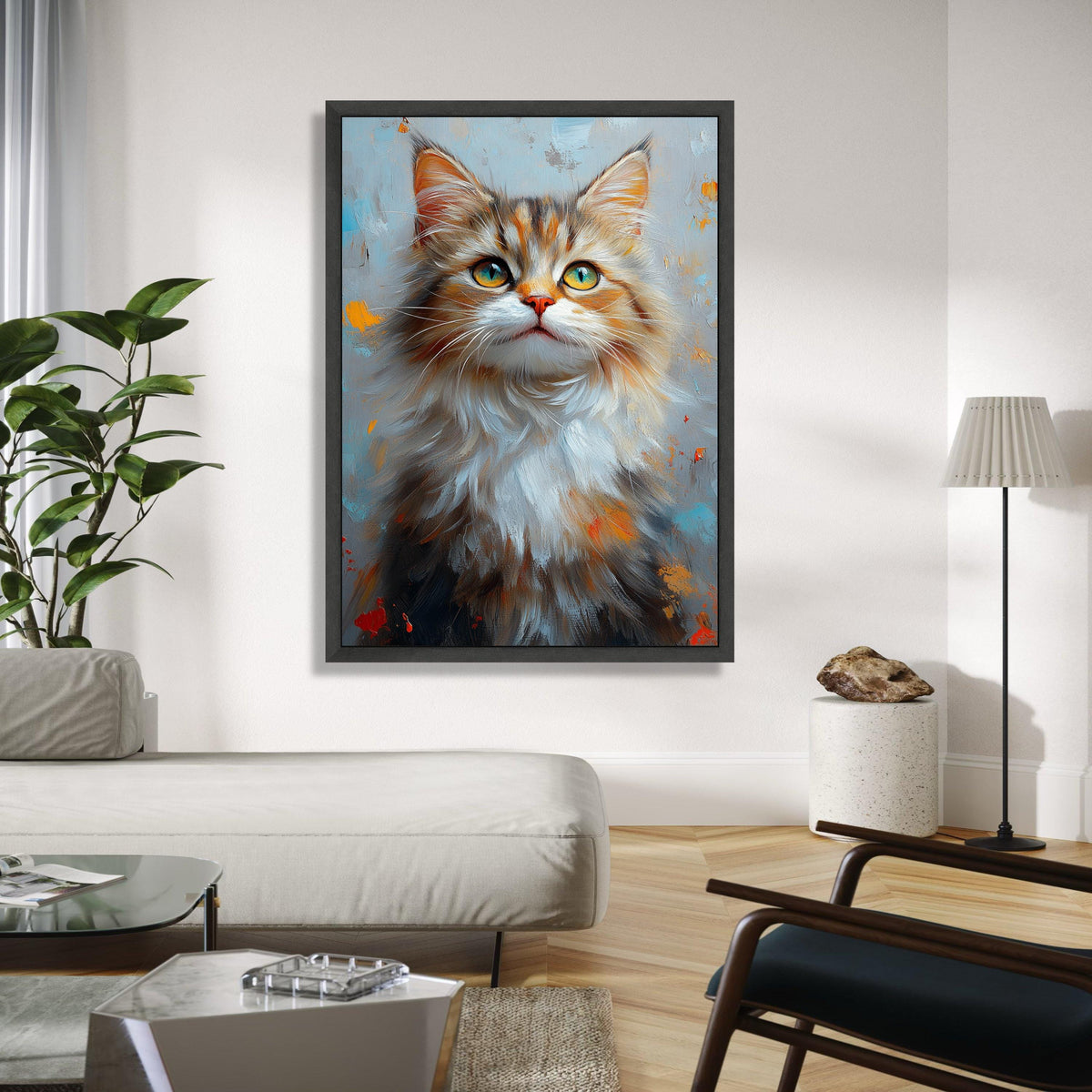 Majestic Longhair Cat Portrait Canvas, Vibrant Animal Wall Art, Whiskered Feline Painting, Home Decor Canvas, Gift Art, Home Decor, Print