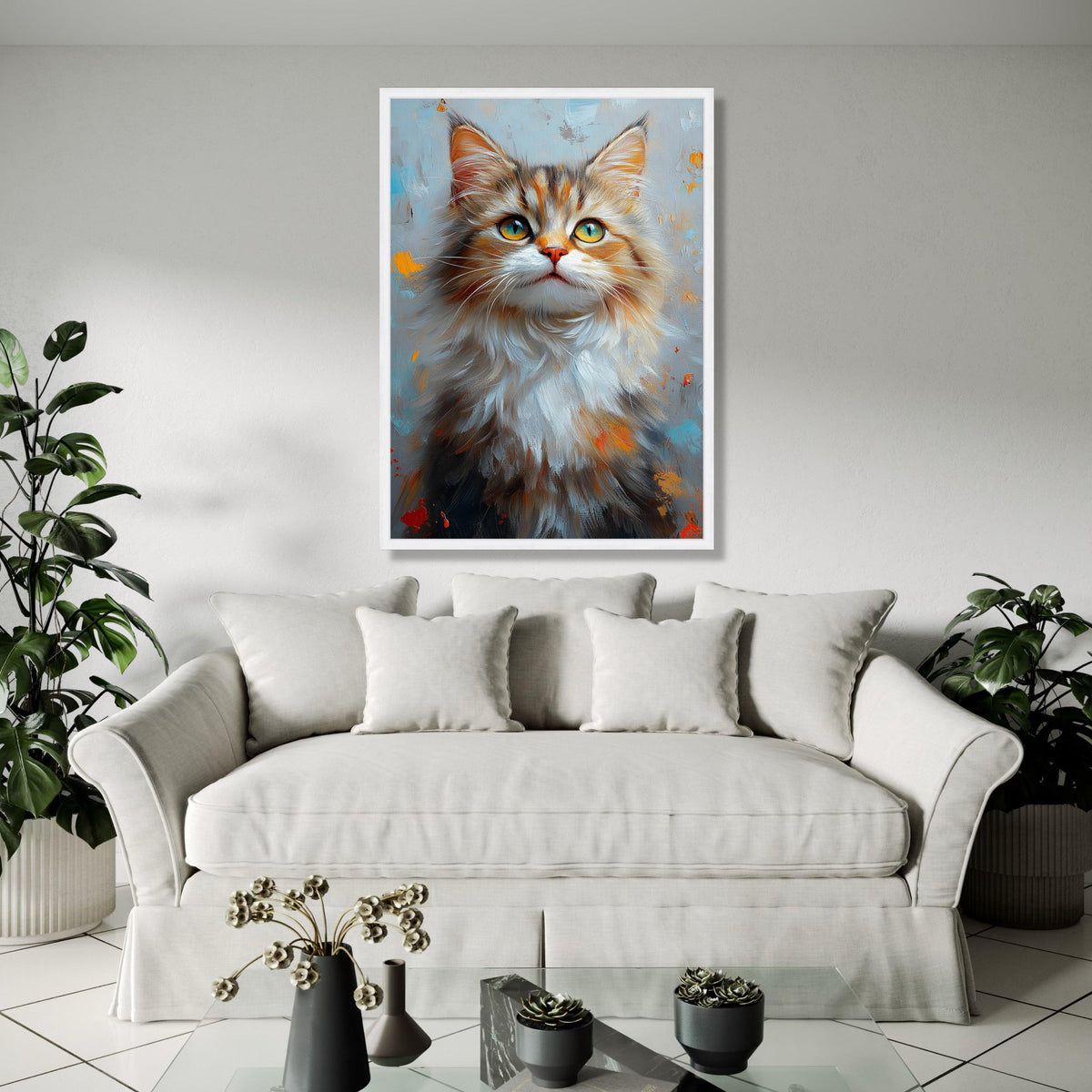 Majestic Longhair Cat Portrait Canvas, Vibrant Animal Wall Art, Whiskered Feline Painting, Home Decor Canvas, Gift Art, Home Decor, Print