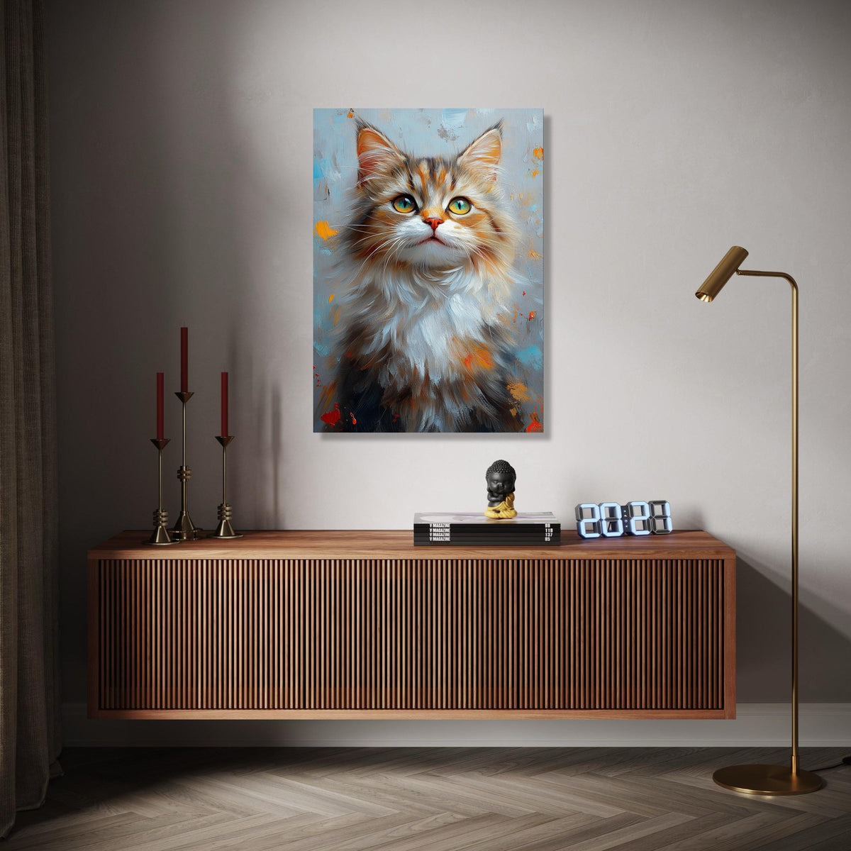 Majestic Longhair Cat Portrait Canvas, Vibrant Animal Wall Art, Whiskered Feline Painting, Home Decor Canvas, Gift Art, Home Decor, Print