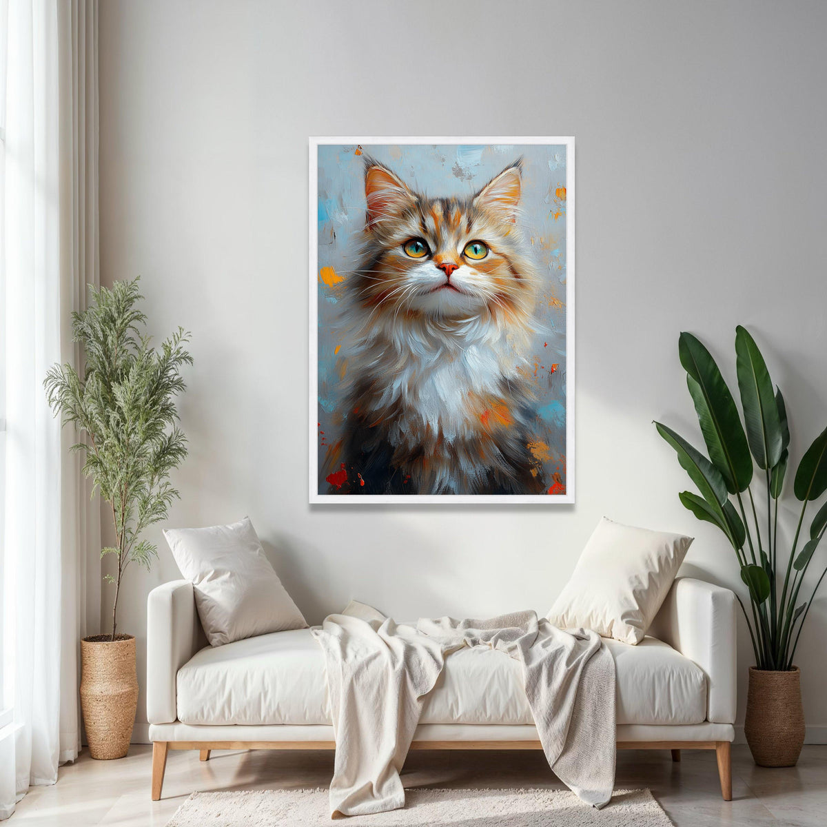 Majestic Longhair Cat Portrait Canvas, Vibrant Animal Wall Art, Whiskered Feline Painting, Home Decor Canvas, Gift Art, Home Decor, Print