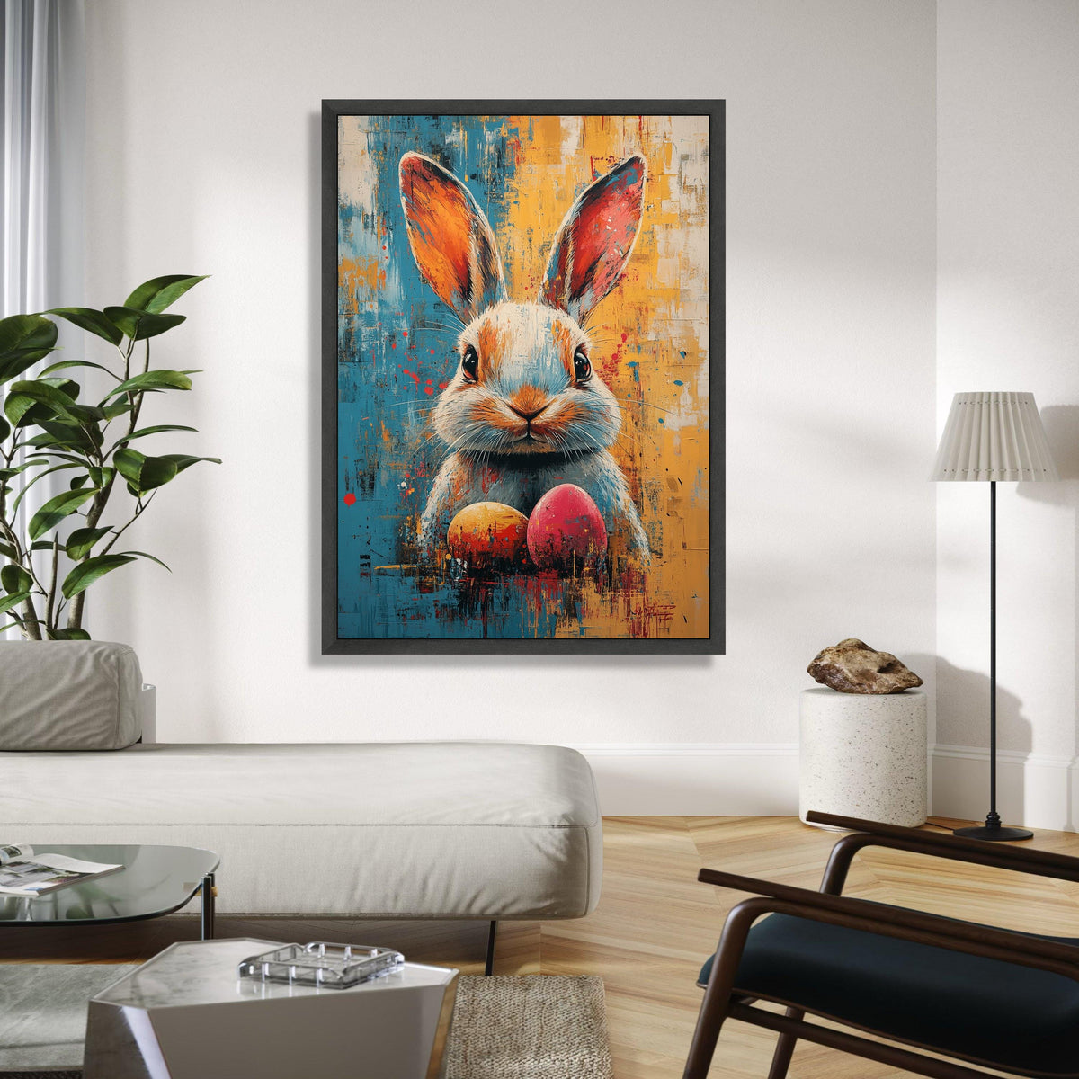 Colorful Bunny Portrait Canvas, Abstract Easter Rabbit Art, Festive Spring Wall Decor, Vibrant Egg Painting, Gift Art, Home Decor, Print