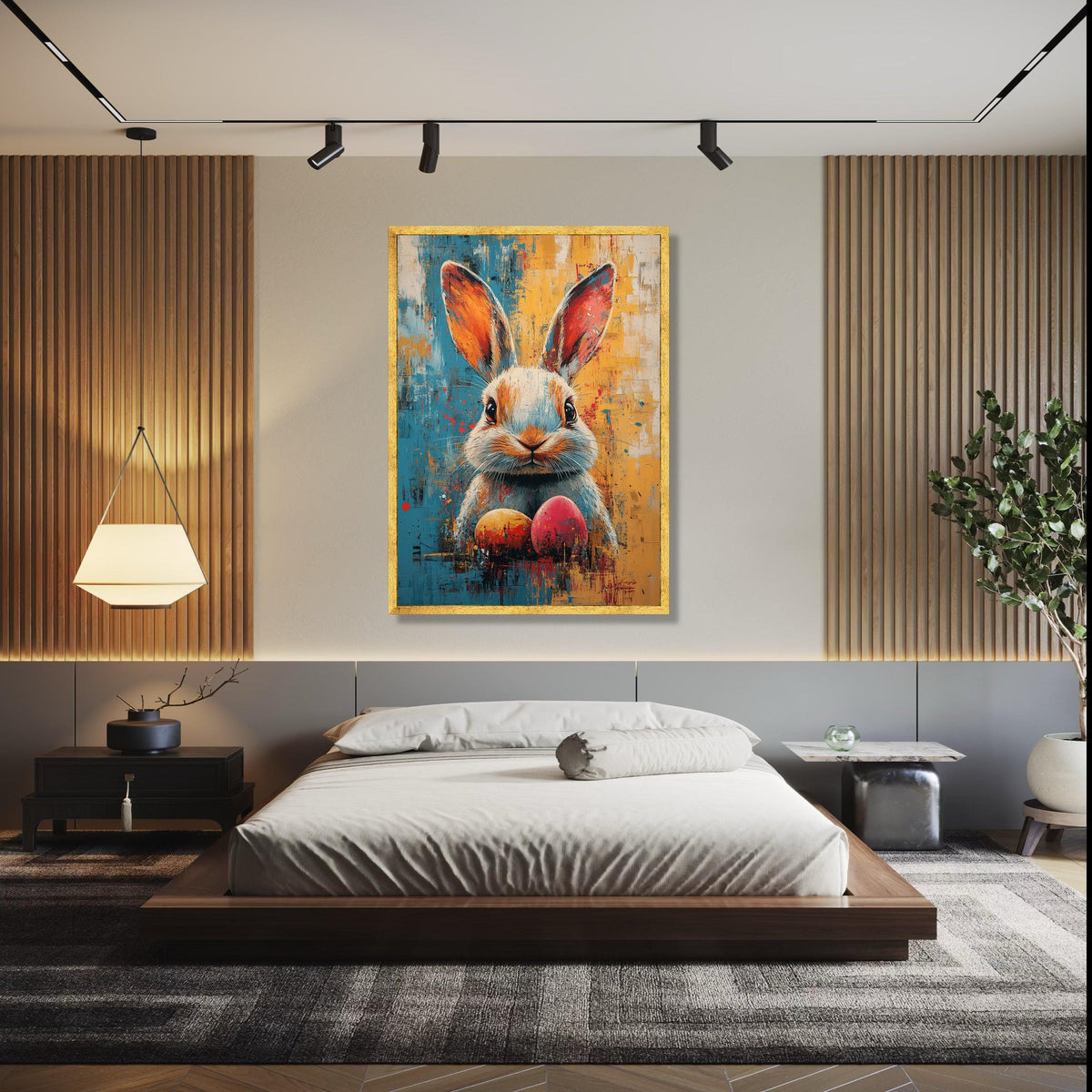 Colorful Bunny Portrait Canvas, Abstract Easter Rabbit Art, Festive Spring Wall Decor, Vibrant Egg Painting, Gift Art, Home Decor, Print