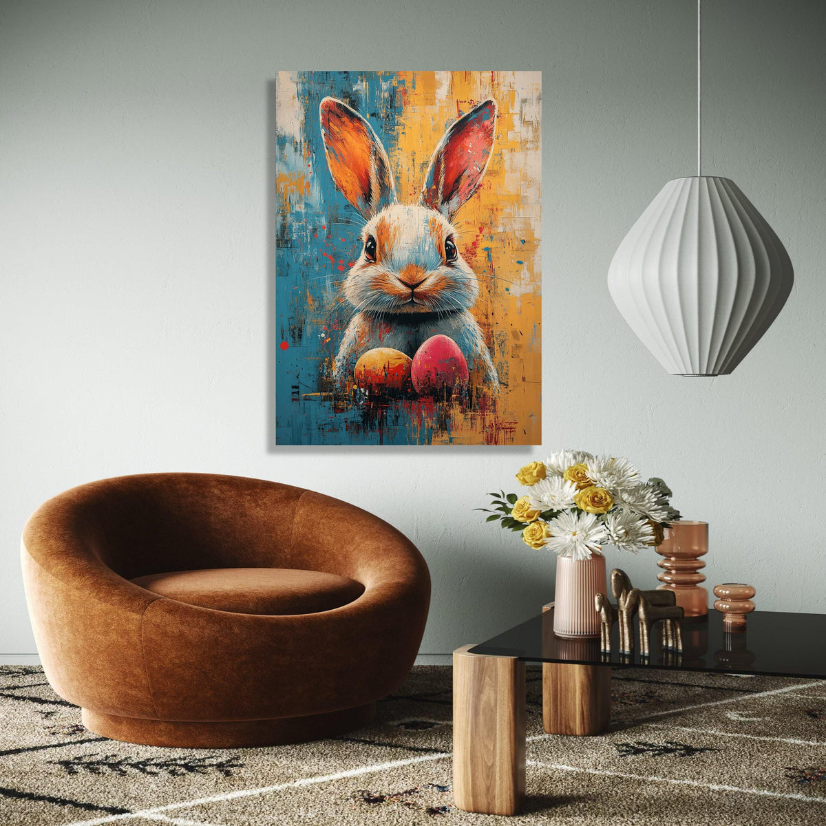 Colorful Bunny Portrait Canvas, Abstract Easter Rabbit Art, Festive Spring Wall Decor, Vibrant Egg Painting, Gift Art, Home Decor, Print