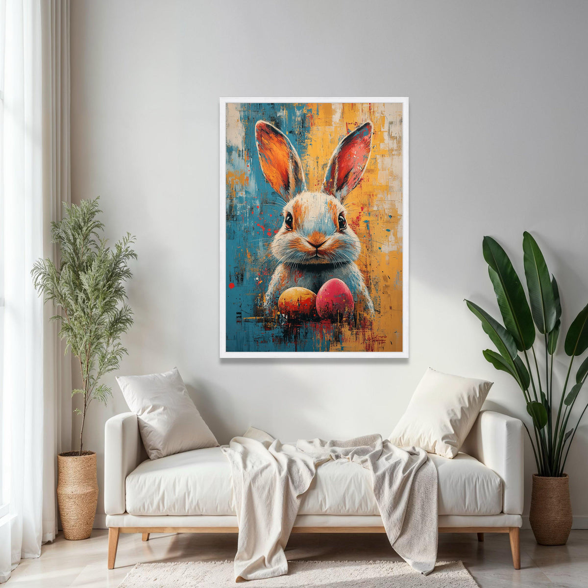 Colorful Bunny Portrait Canvas, Abstract Easter Rabbit Art, Festive Spring Wall Decor, Vibrant Egg Painting, Gift Art, Home Decor, Print