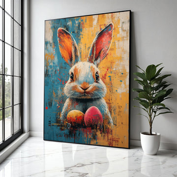 Colorful Bunny Portrait Canvas, Abstract Easter Rabbit Art, Festive Spring Wall Decor, Vibrant Egg Painting, Gift Art, Home Decor, Print