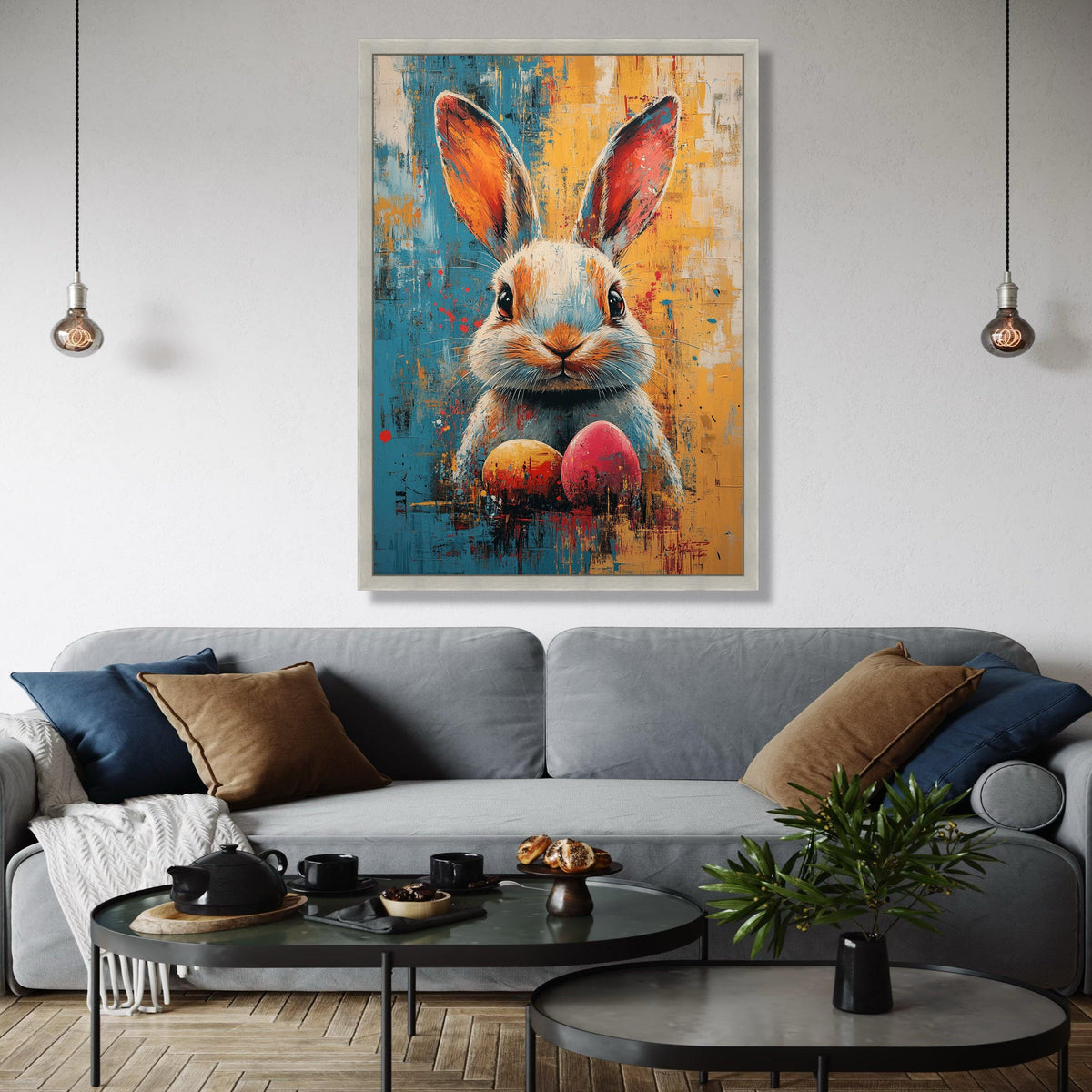 Colorful Bunny Portrait Canvas, Abstract Easter Rabbit Art, Festive Spring Wall Decor, Vibrant Egg Painting, Gift Art, Home Decor, Print