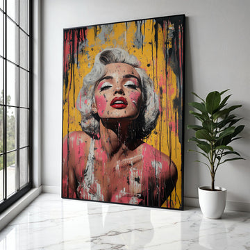 Marilyn Monroe Portrait Canvas Wall Art, Pop Art Style, Abstract Drip Paint Design, Glamour Fashion Canvas, Gift Art, Home Decor, Print