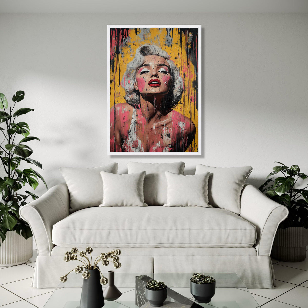 Marilyn Monroe Portrait Canvas Wall Art, Pop Art Style, Abstract Drip Paint Design, Glamour Fashion Canvas, Gift Art, Home Decor, Print