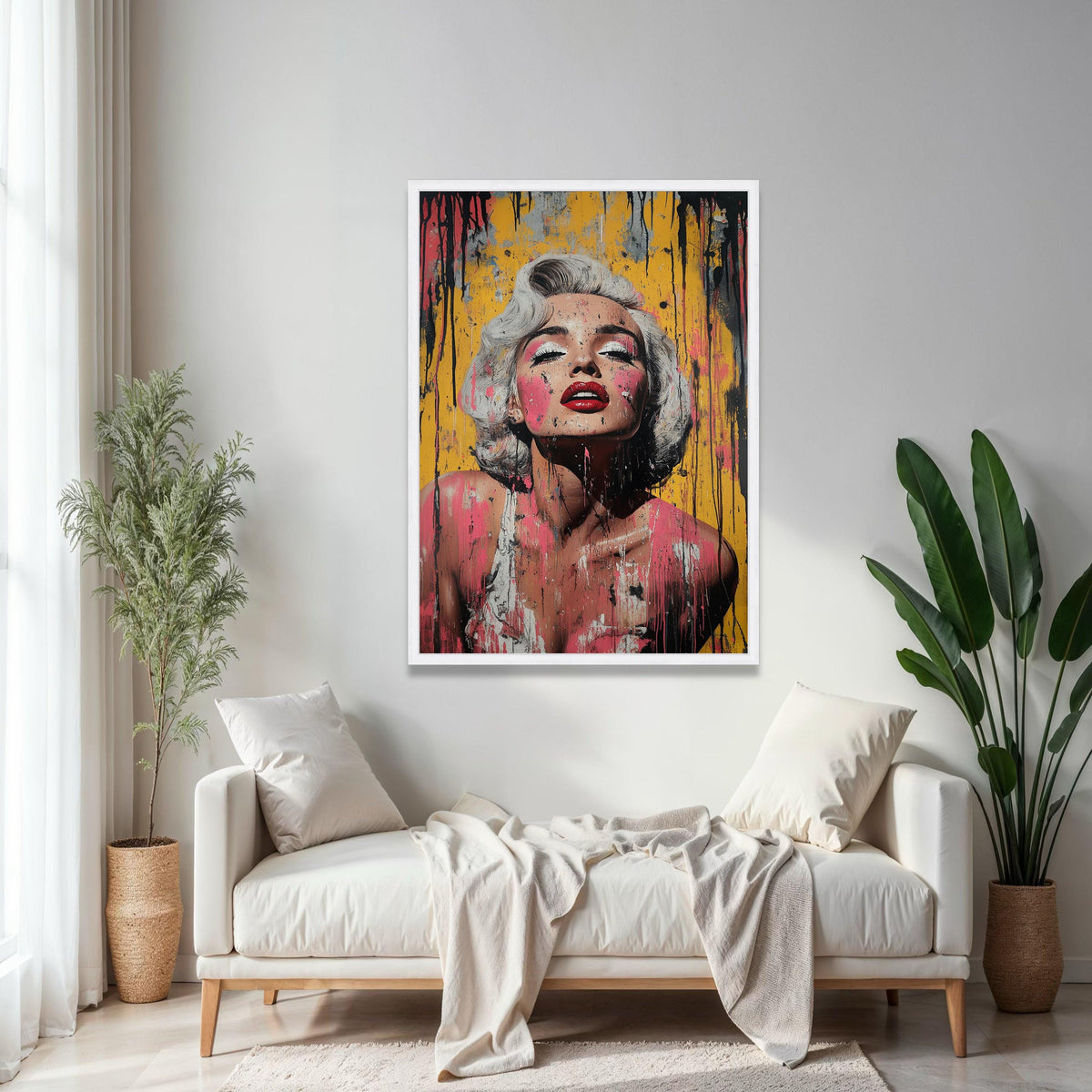 Marilyn Monroe Portrait Canvas Wall Art, Pop Art Style, Abstract Drip Paint Design, Glamour Fashion Canvas, Gift Art, Home Decor, Print