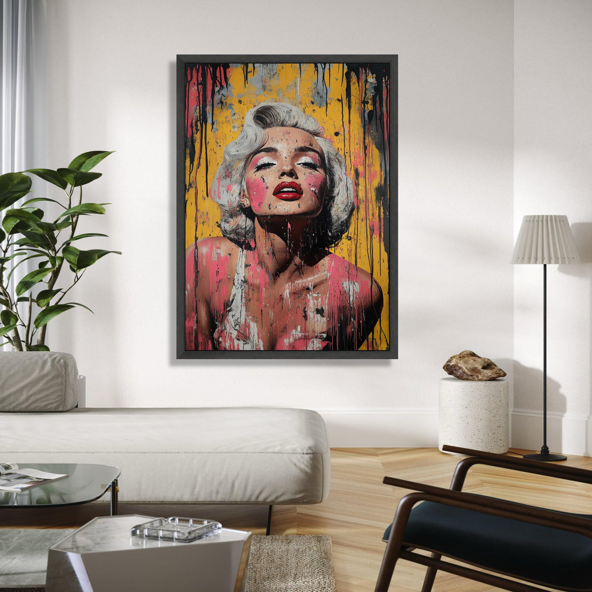 Marilyn Monroe Portrait Canvas Wall Art, Pop Art Style, Abstract Drip Paint Design, Glamour Fashion Canvas, Gift Art, Home Decor, Print