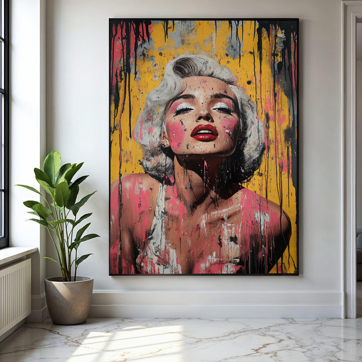 Marilyn Monroe Portrait Canvas Wall Art, Pop Art Style, Abstract Drip Paint Design, Glamour Fashion Canvas, Gift Art, Home Decor, Print